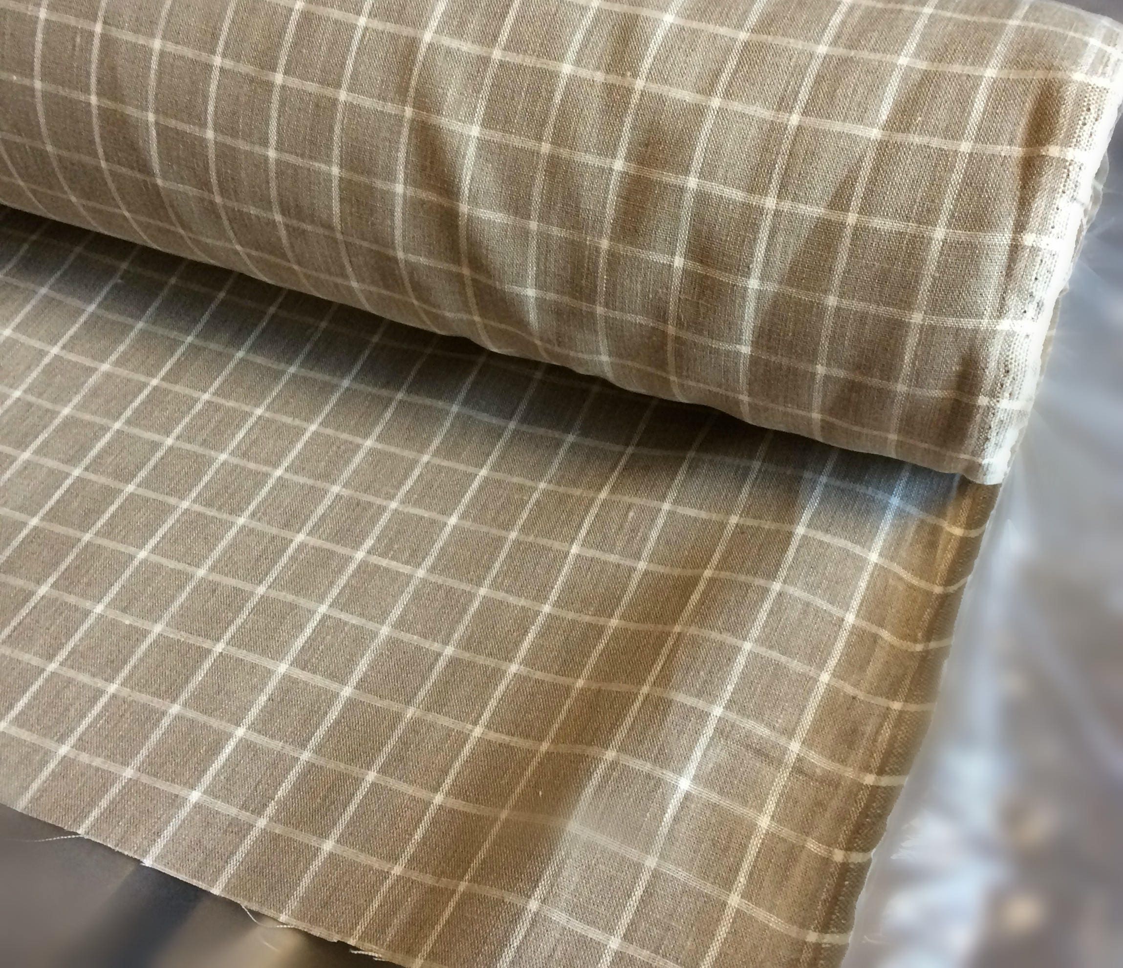 100 % NATURAL pure LINEN fabric, checked, tartan, chequered, Softened fabric, fabric for home textile,