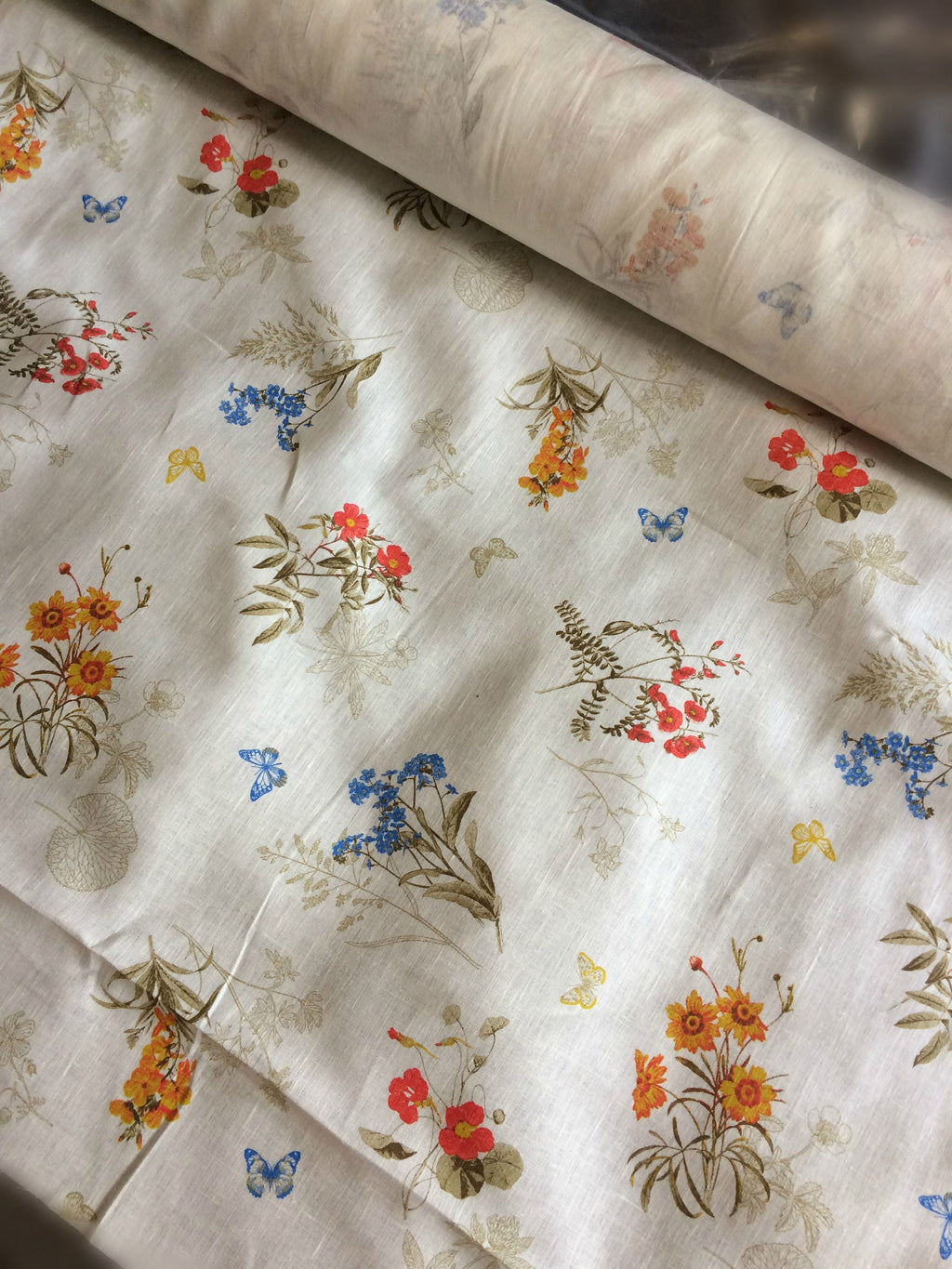 100 % NATURAL pure LINEN fabric, fabric for home textile, flowers picture, softened linen fabric, finished linen