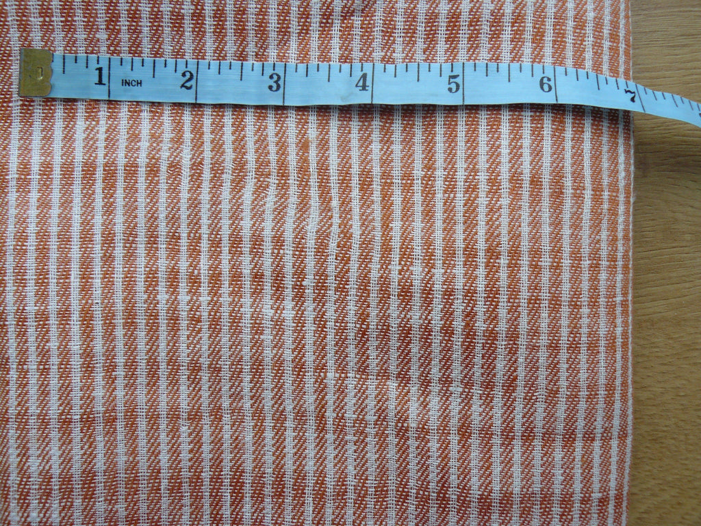 100 % NATURAL pure LINEN fabric, STRIPED, fabric for home textile, fabric for cloths, tablecloth, regular striped, orange/white stripes
