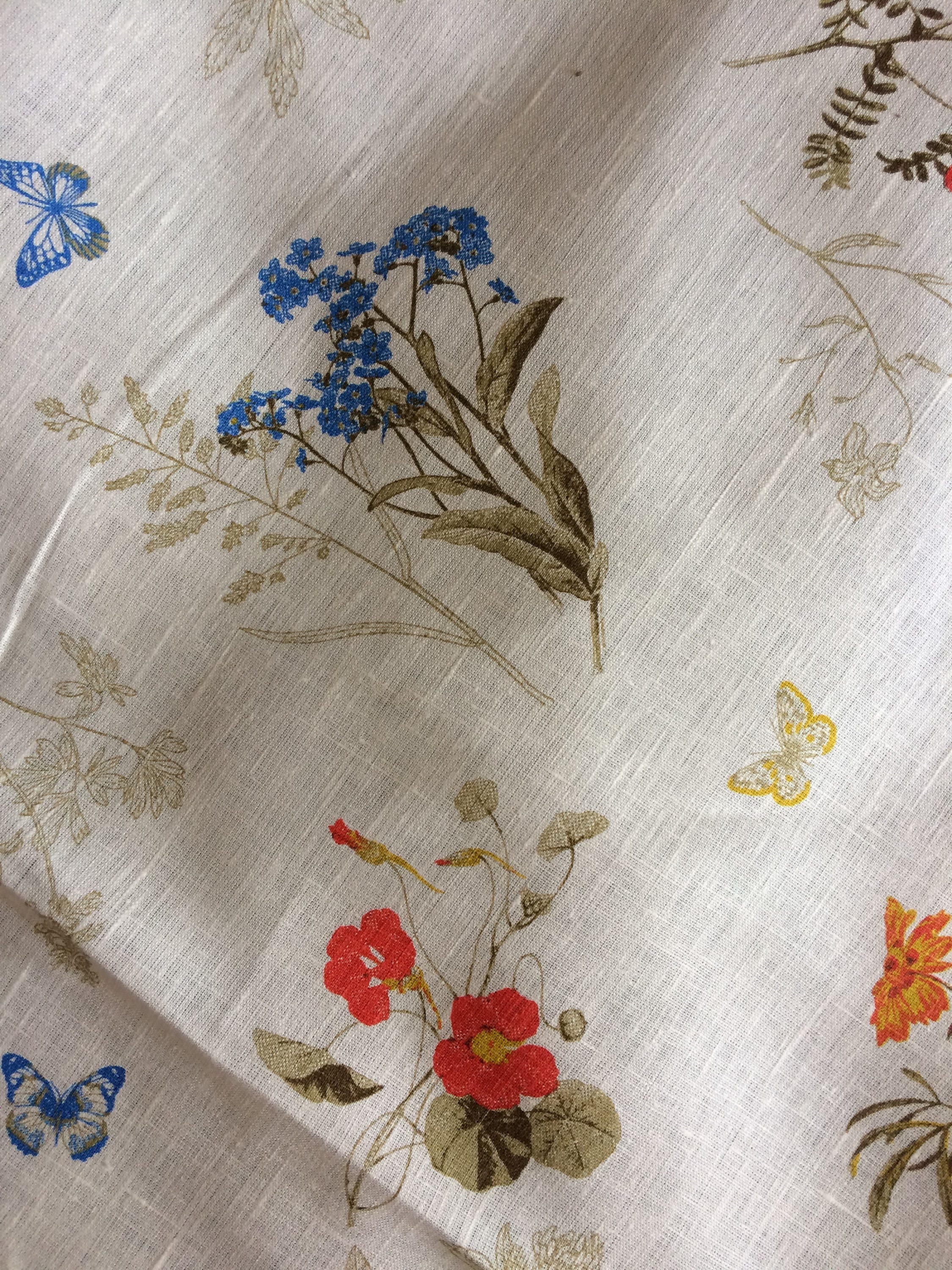 100 % NATURAL pure LINEN fabric, fabric for home textile, flowers picture, softened linen fabric, finished linen