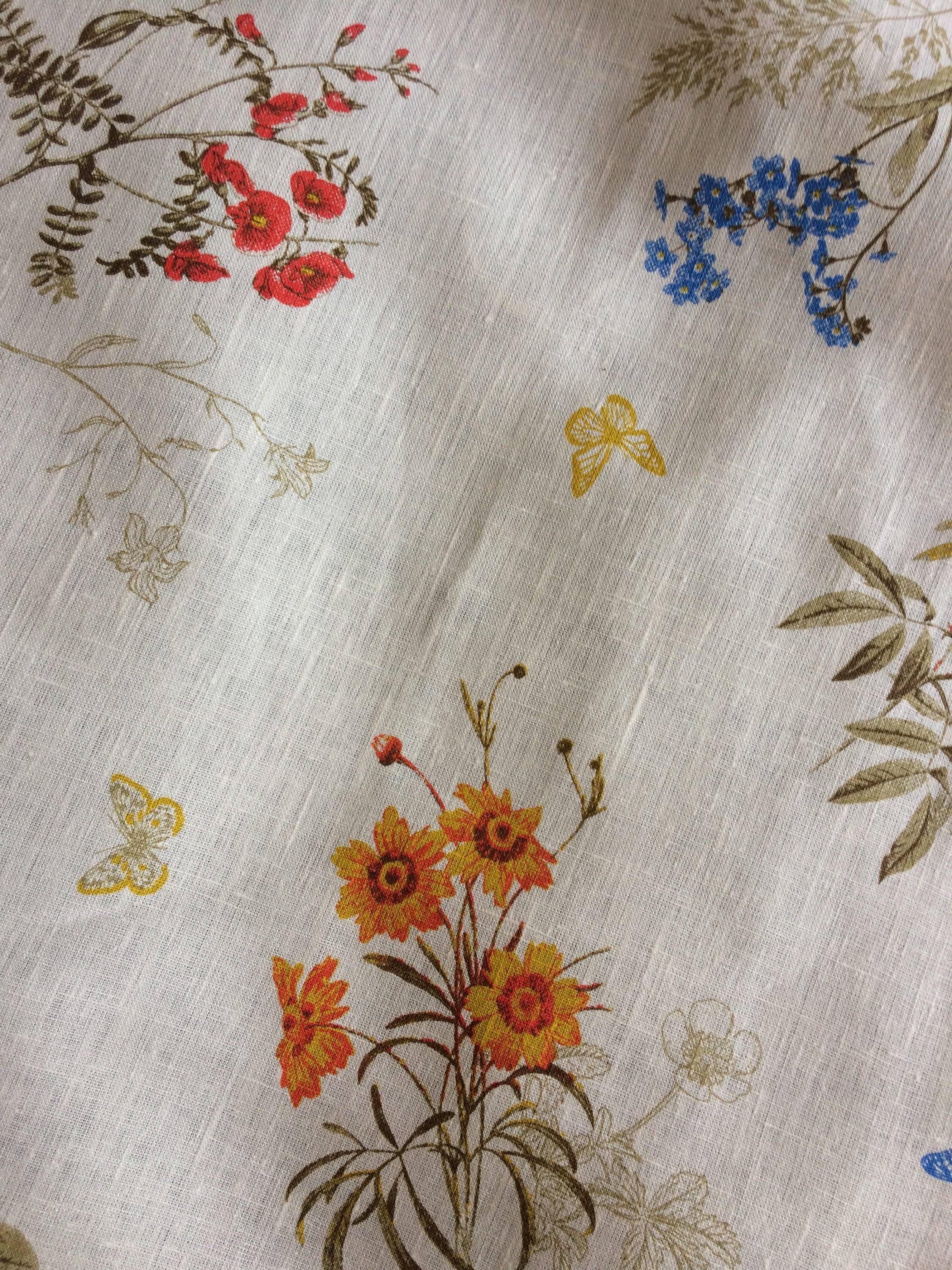 100 % NATURAL pure LINEN fabric, fabric for home textile, flowers picture, softened linen fabric, finished linen