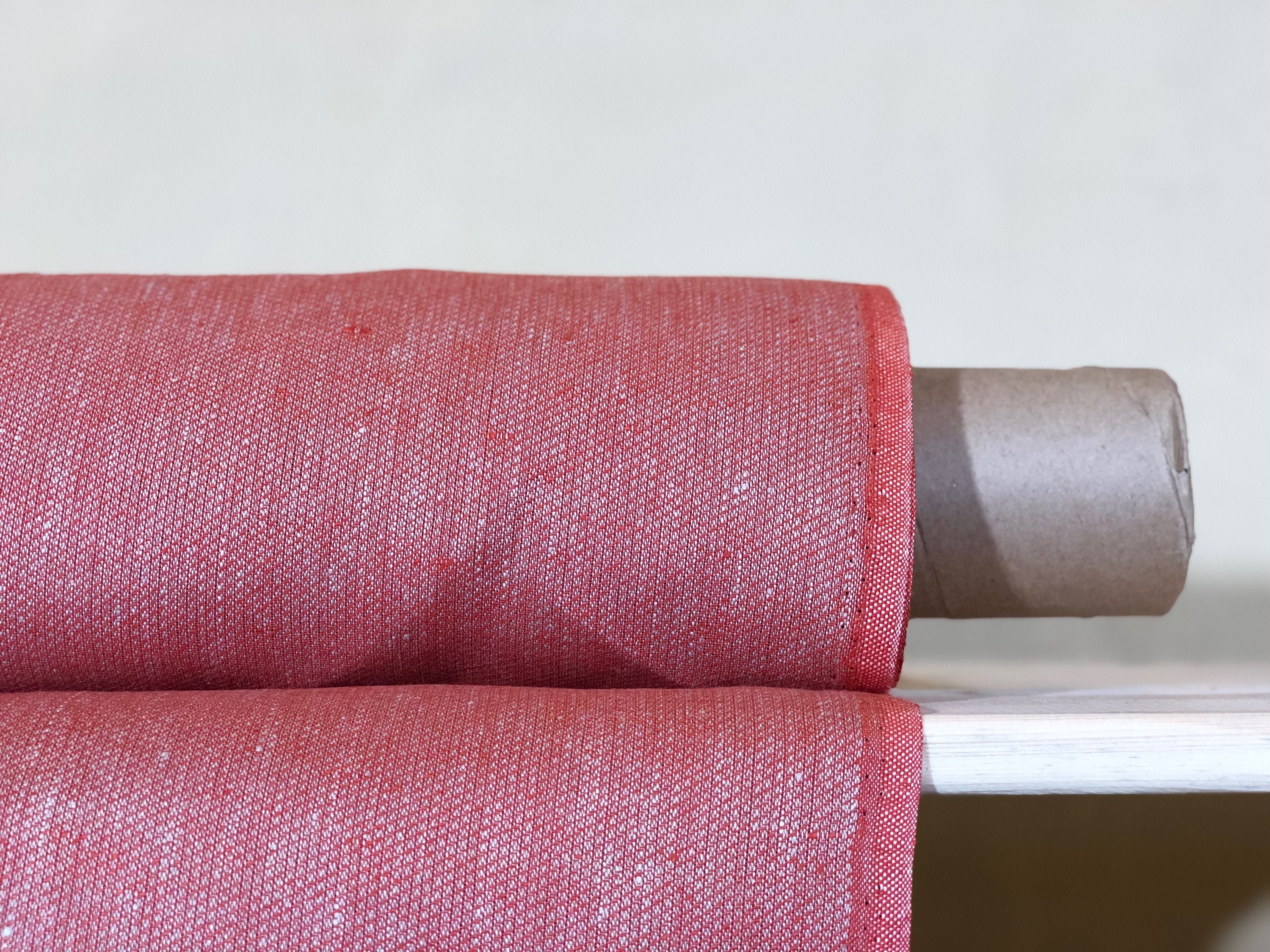 100 % NATURAL pure LINEN fabric, RED square fabric, fabric for home textile, scarf, fabric for cloths, linen bedding, linen tablecloth