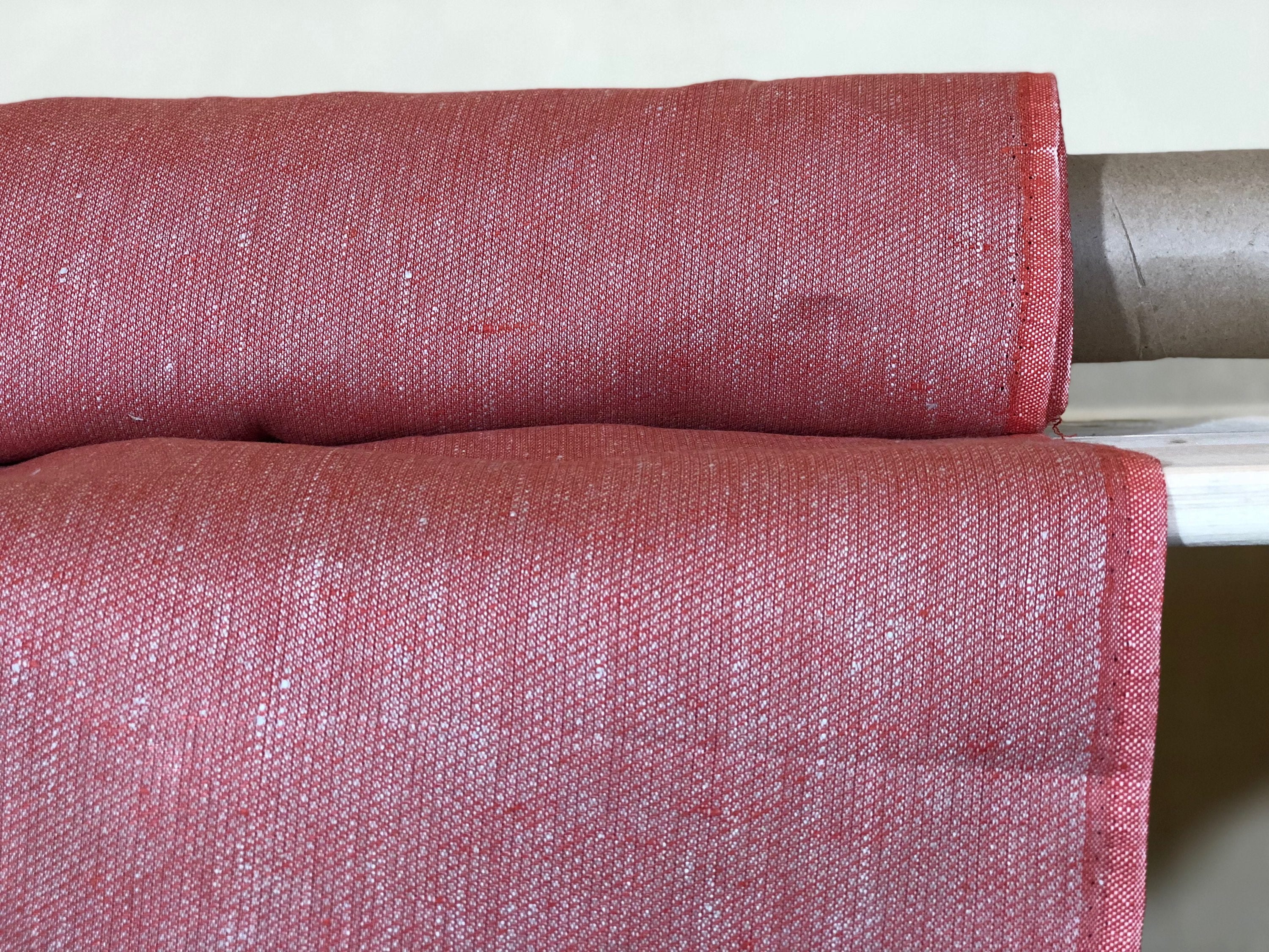 100 % NATURAL pure LINEN fabric, RED square fabric, fabric for home textile, scarf, fabric for cloths, linen bedding, linen tablecloth