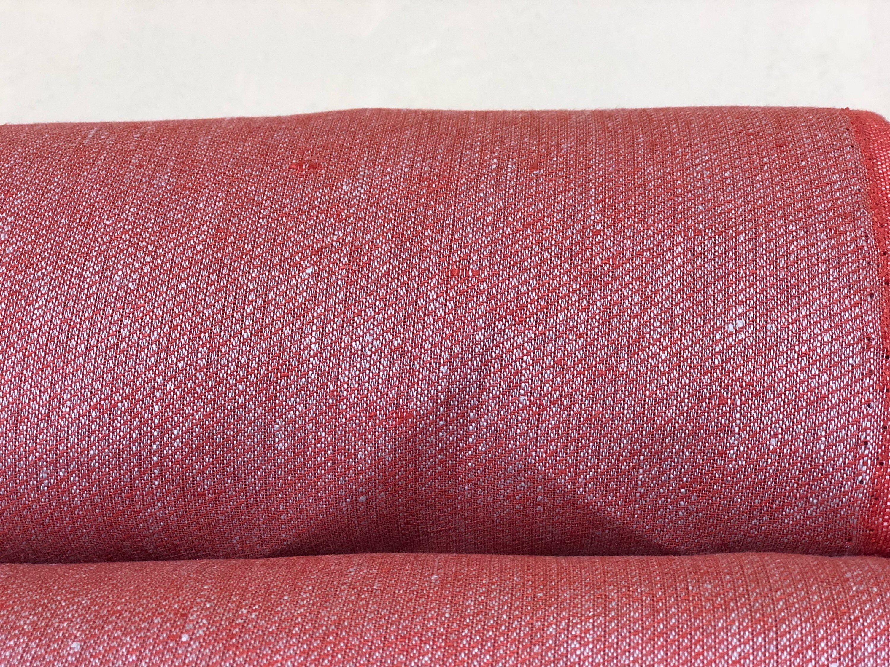 100 % NATURAL pure LINEN fabric, RED square fabric, fabric for home textile, scarf, fabric for cloths, linen bedding, linen tablecloth