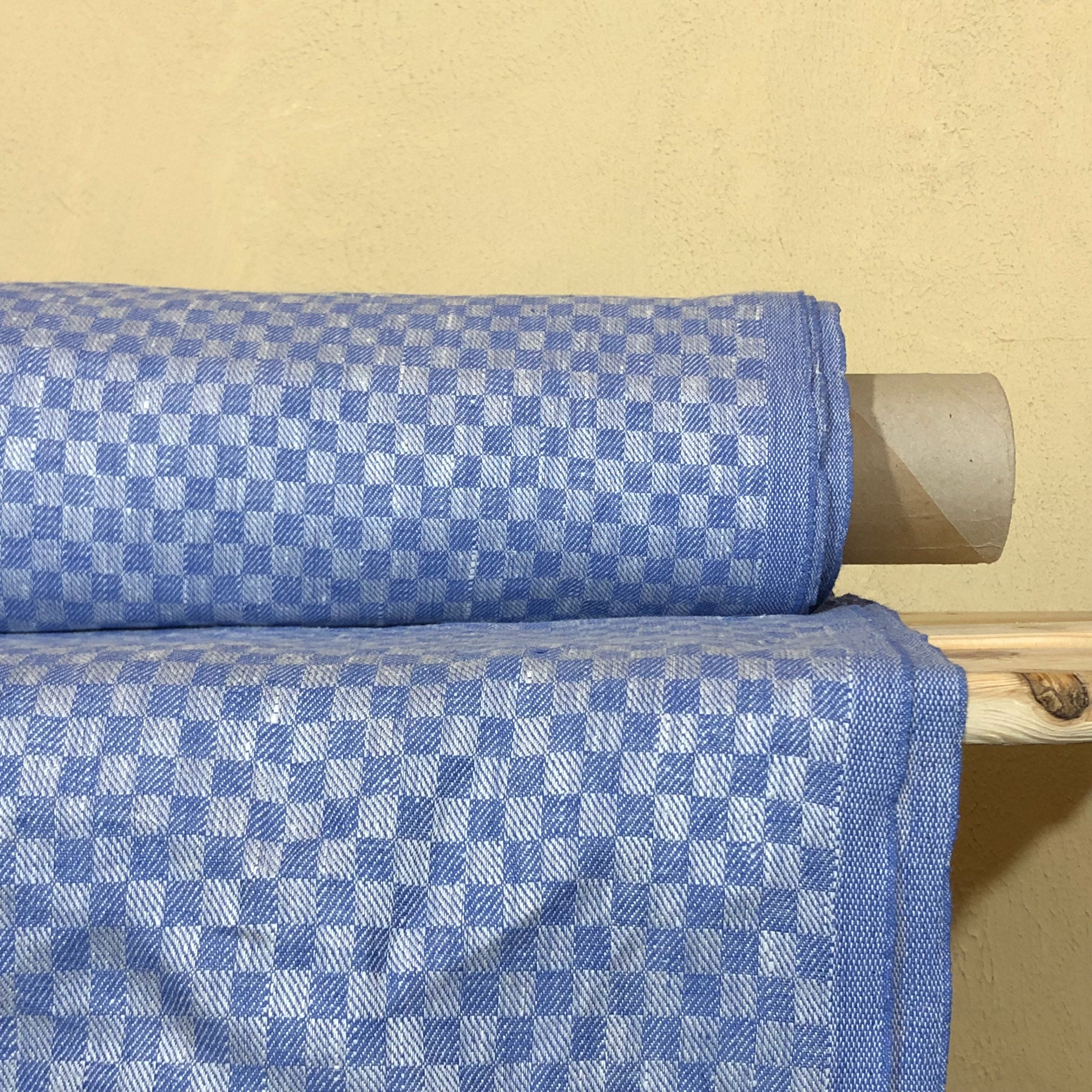 100 % NATURAL pure LINEN fabric, TARTAN fabric, fabric for home textile, plaids, fabric for tablecloths, regular check, blue tartan