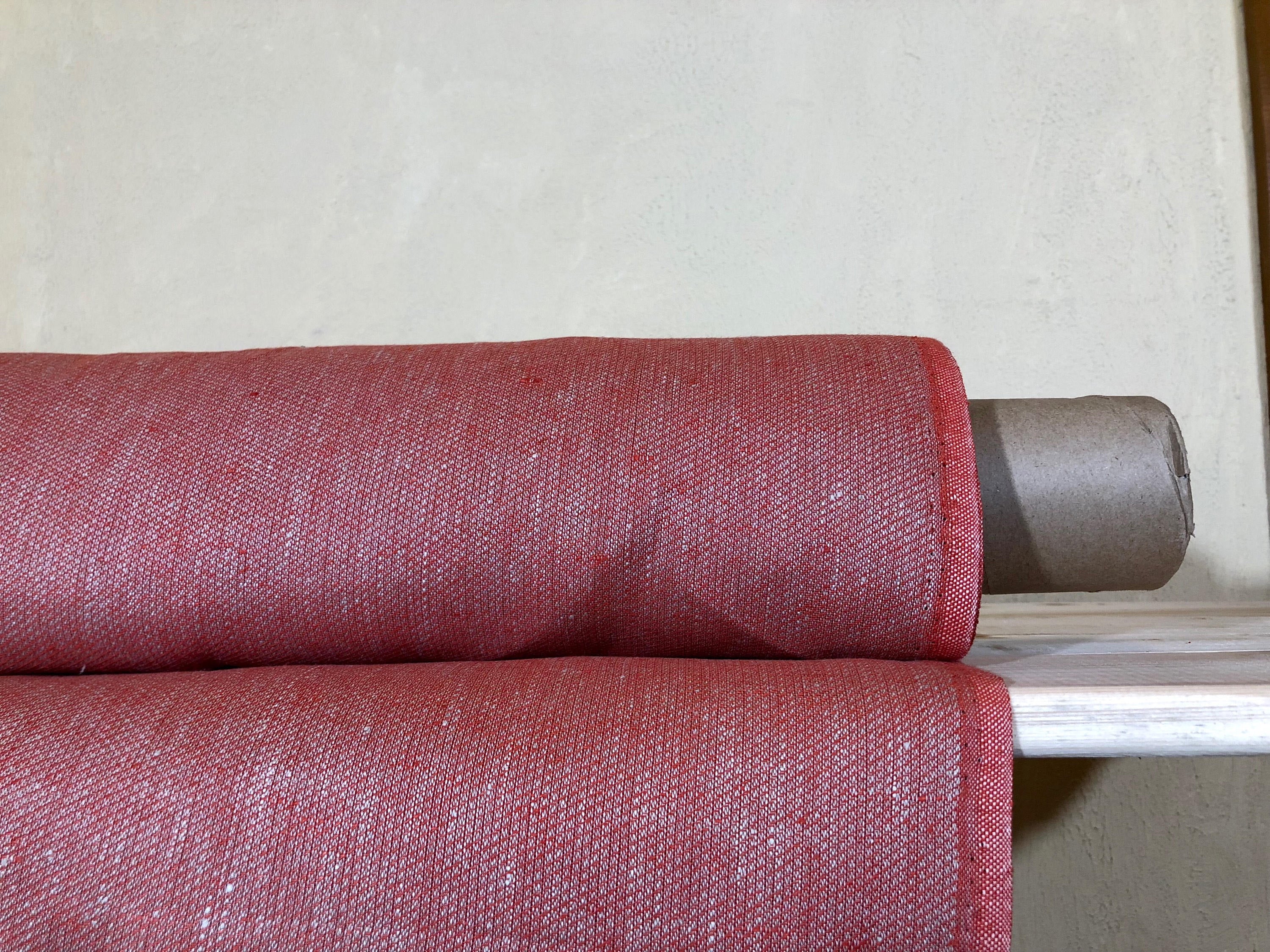 100 % NATURAL pure LINEN fabric, RED square fabric, fabric for home textile, scarf, fabric for cloths, linen bedding, linen tablecloth
