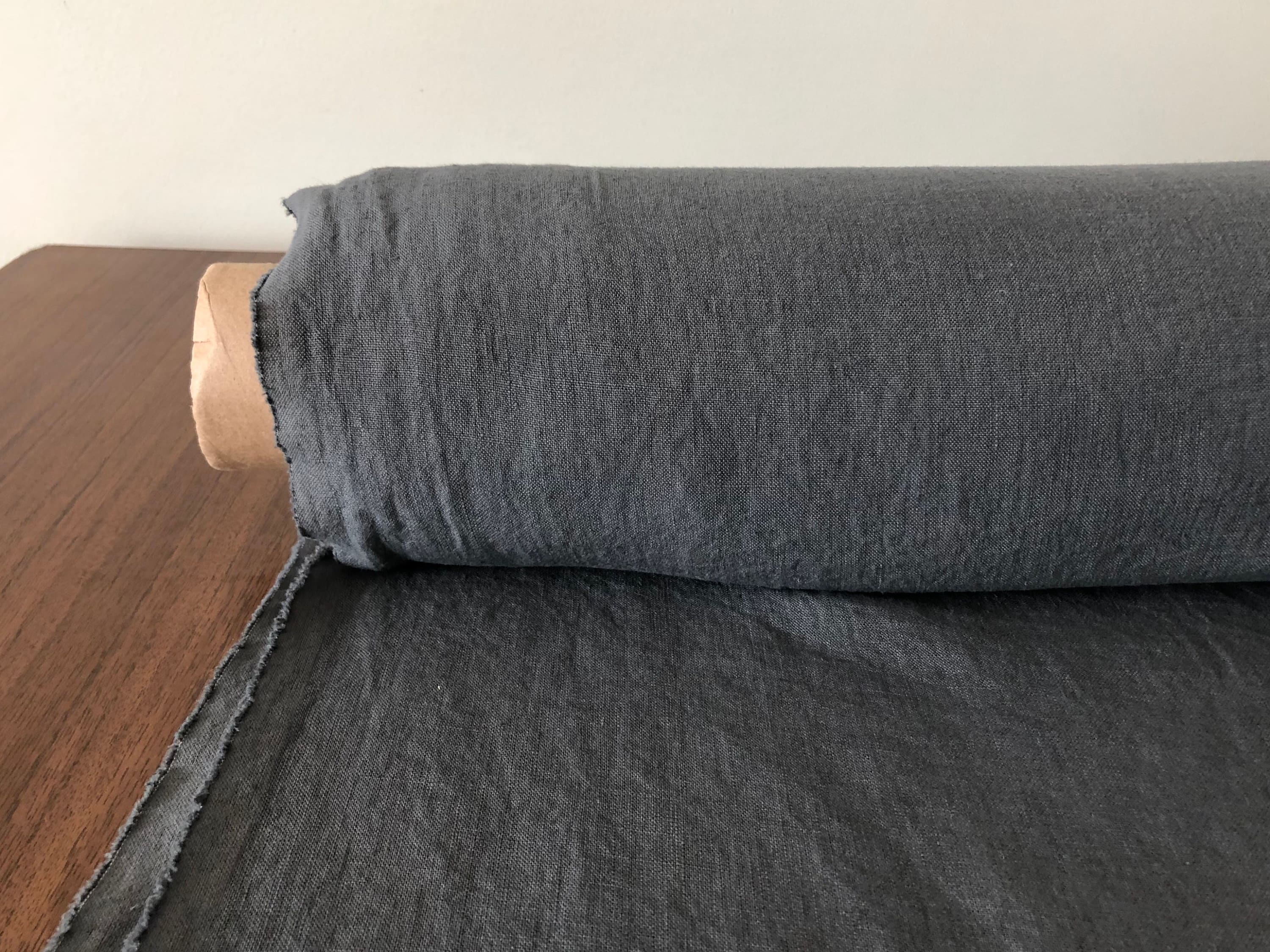 110 in EXTRA wide natural LINEN fabric BGO27L SOFT dark grey, 195 g/285 cm width fabric by the metre, bedding