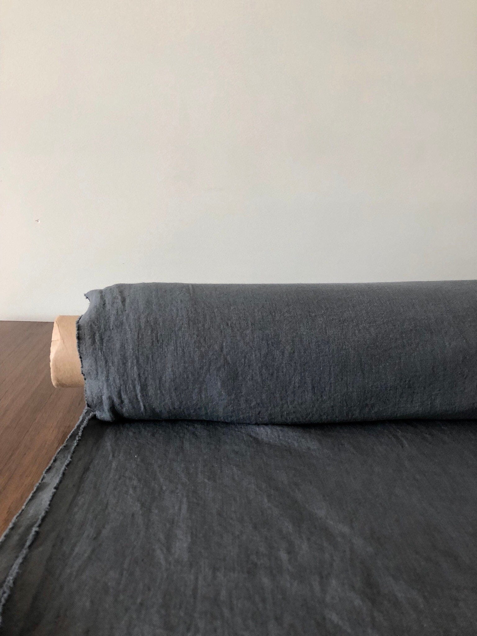 110 in EXTRA wide natural LINEN fabric BGO27L SOFT dark grey, 195 g/285 cm width fabric by the metre, bedding