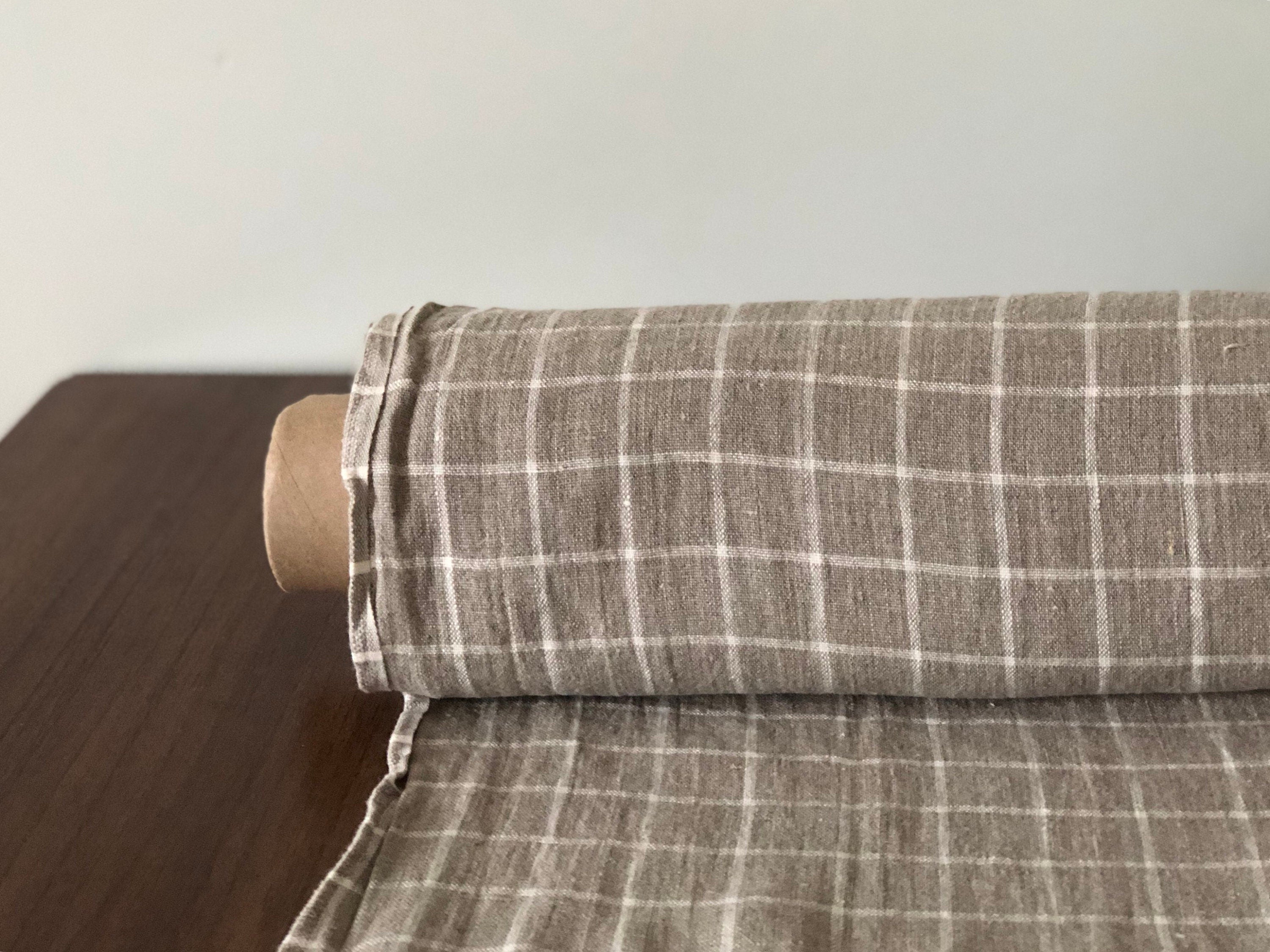 100 % NATURAL pure LINEN fabric, checked, tartan, chequered, Softened fabric, fabric for home textile,