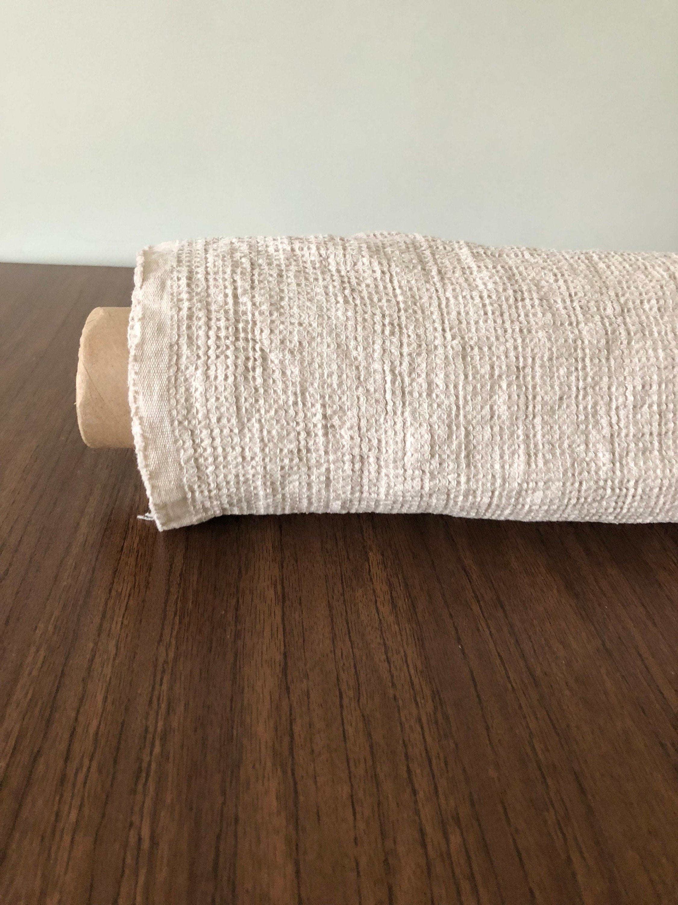Waffle Linen Cotton Fabric: Beige BGO138, 140cm Wide