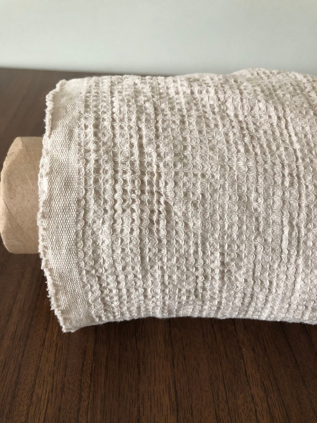 Waffle Linen Cotton Fabric: Beige BGO138, 140cm Wide