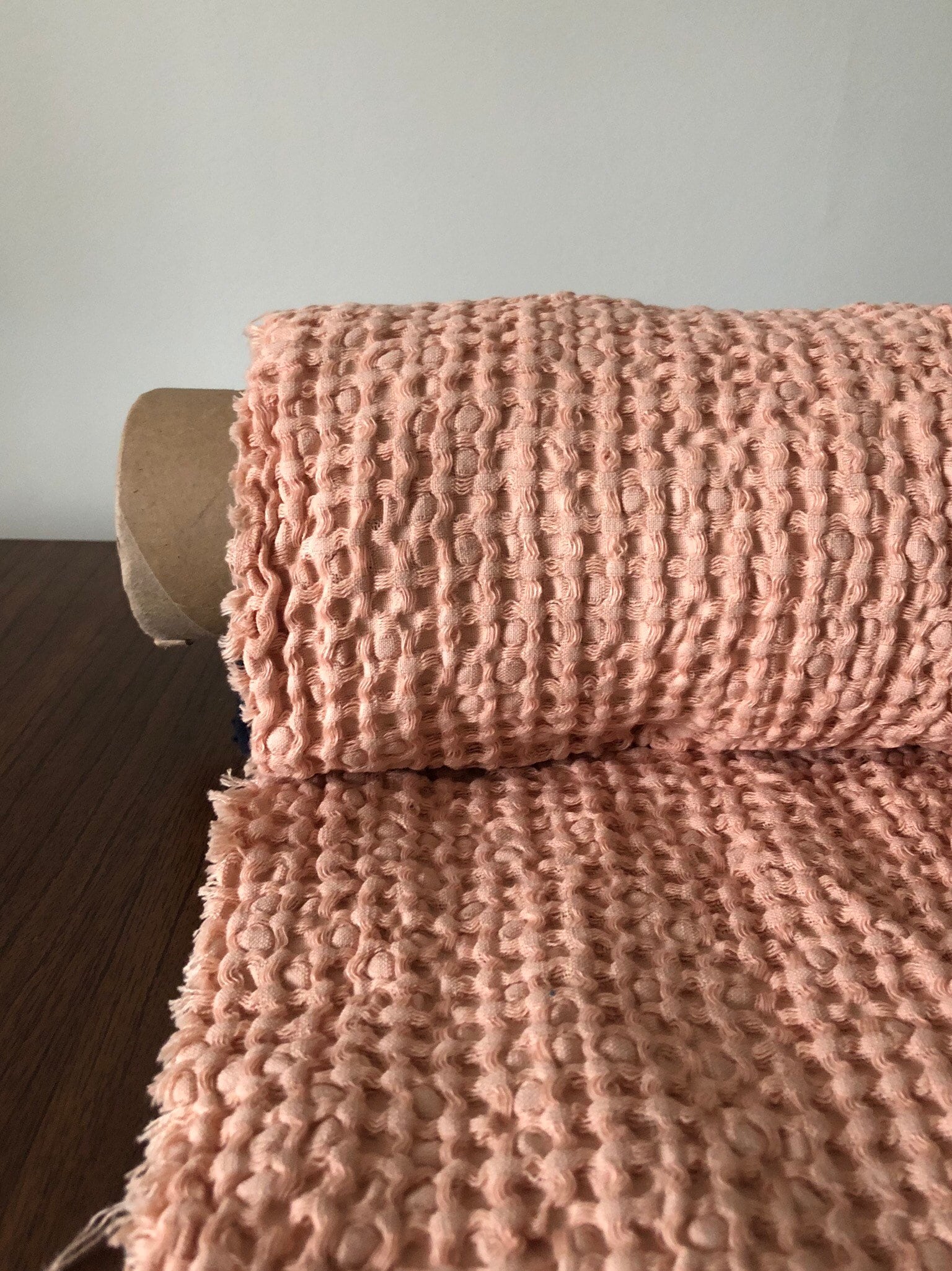 Extra Wide Waffle Linen Cotton Fabric: Pudra Pink, 94" Wide