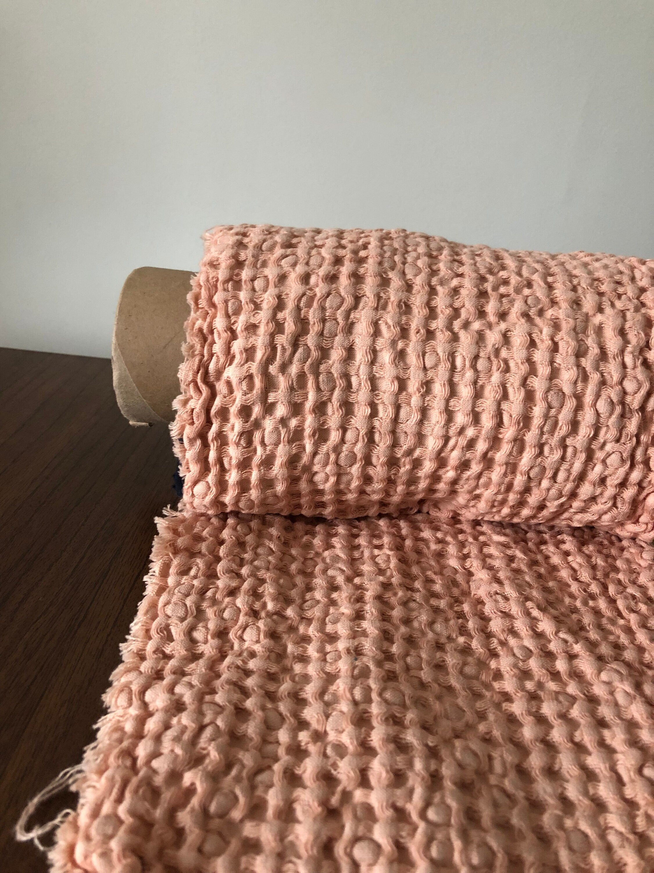 Extra Wide Waffle Linen Cotton Fabric: Pudra Pink, 94" Wide