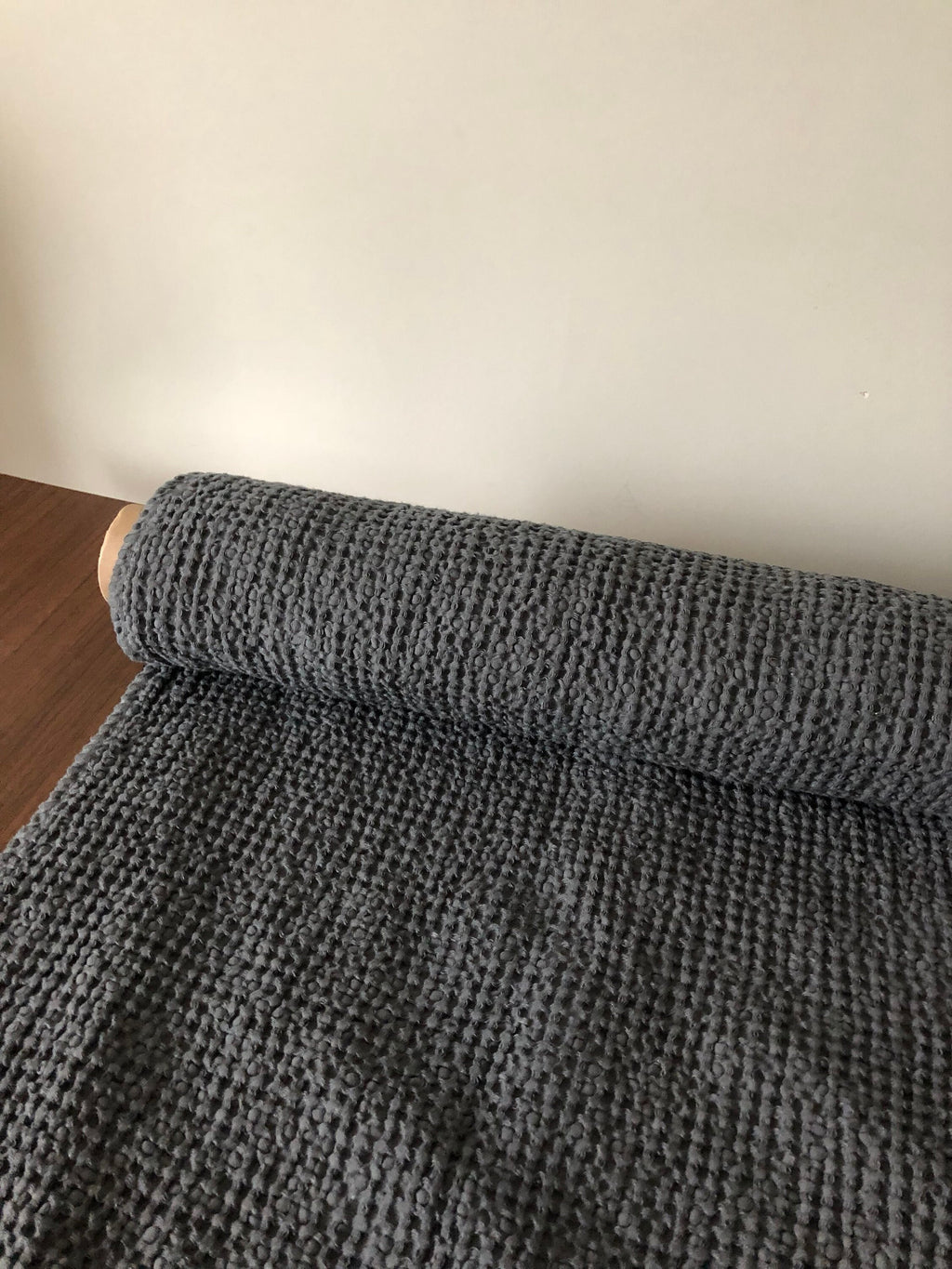 Extra Wide Waffle Linen Cotton Fabric: Dark Grey BGO137, 94" Wide
