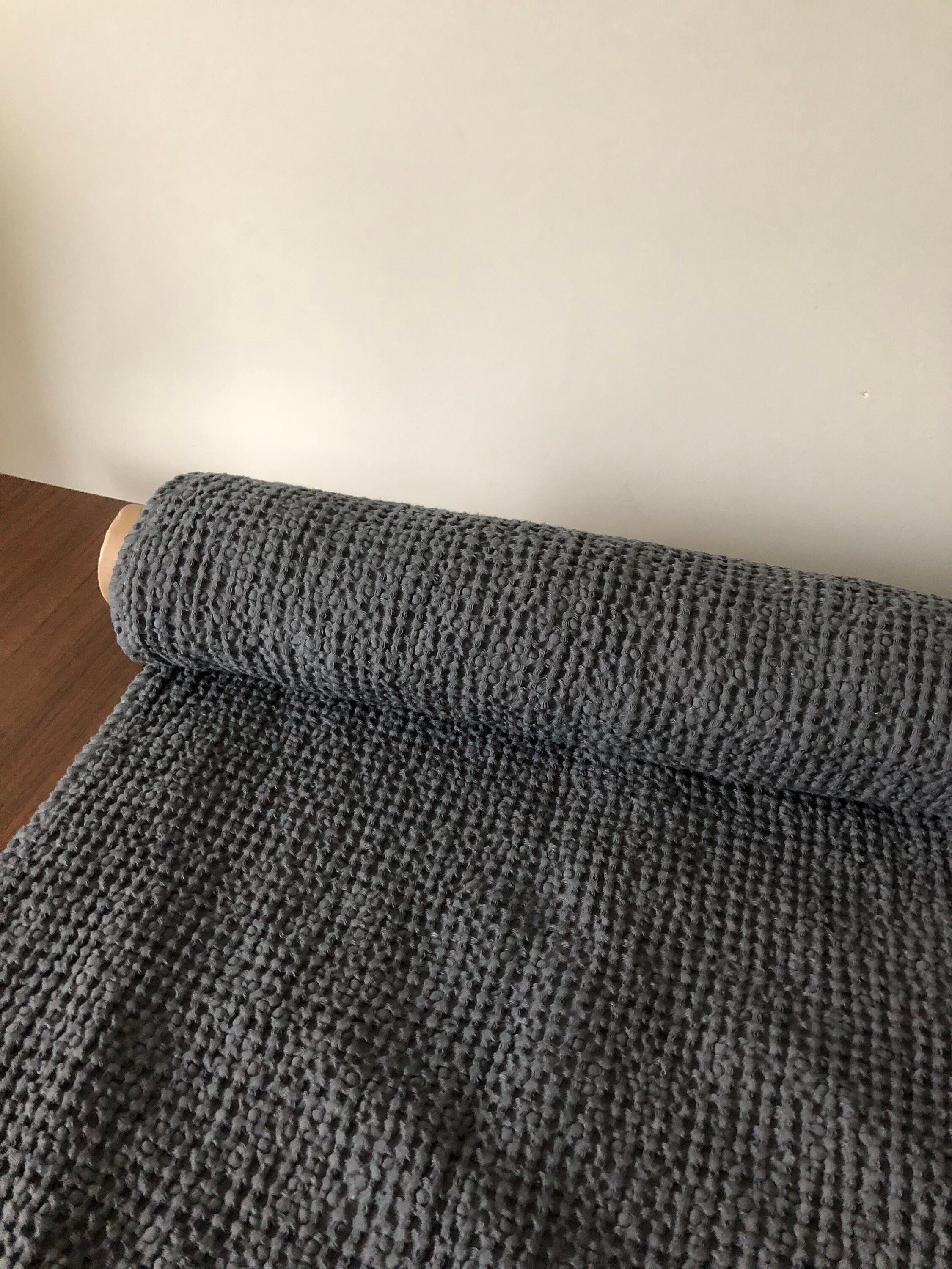 Extra Wide Waffle Linen Cotton Fabric: Dark Grey BGO137, 94" Wide