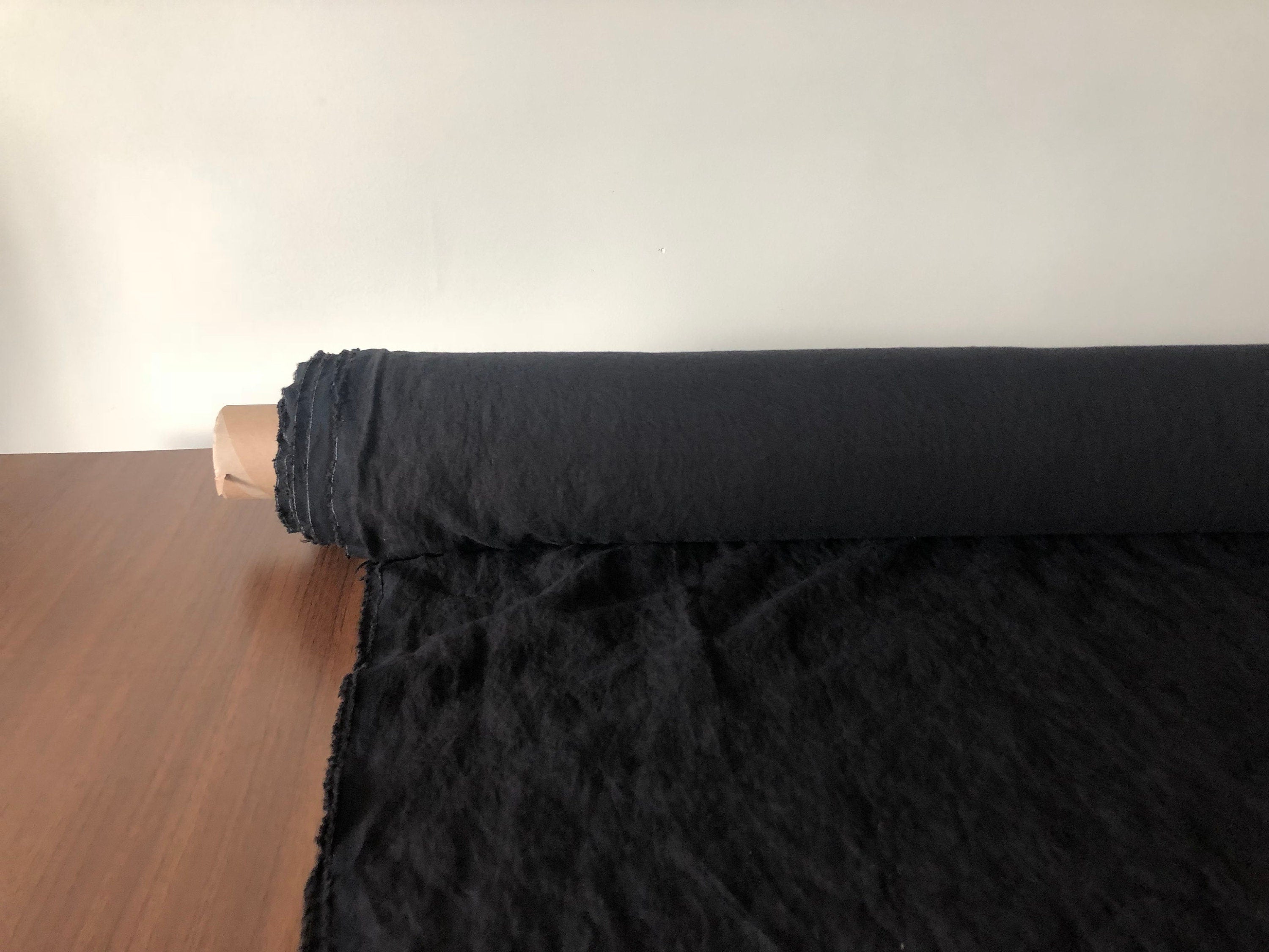 Extra Wide Black Linen Fabric: 100% Natural, Softened (250cm Width)