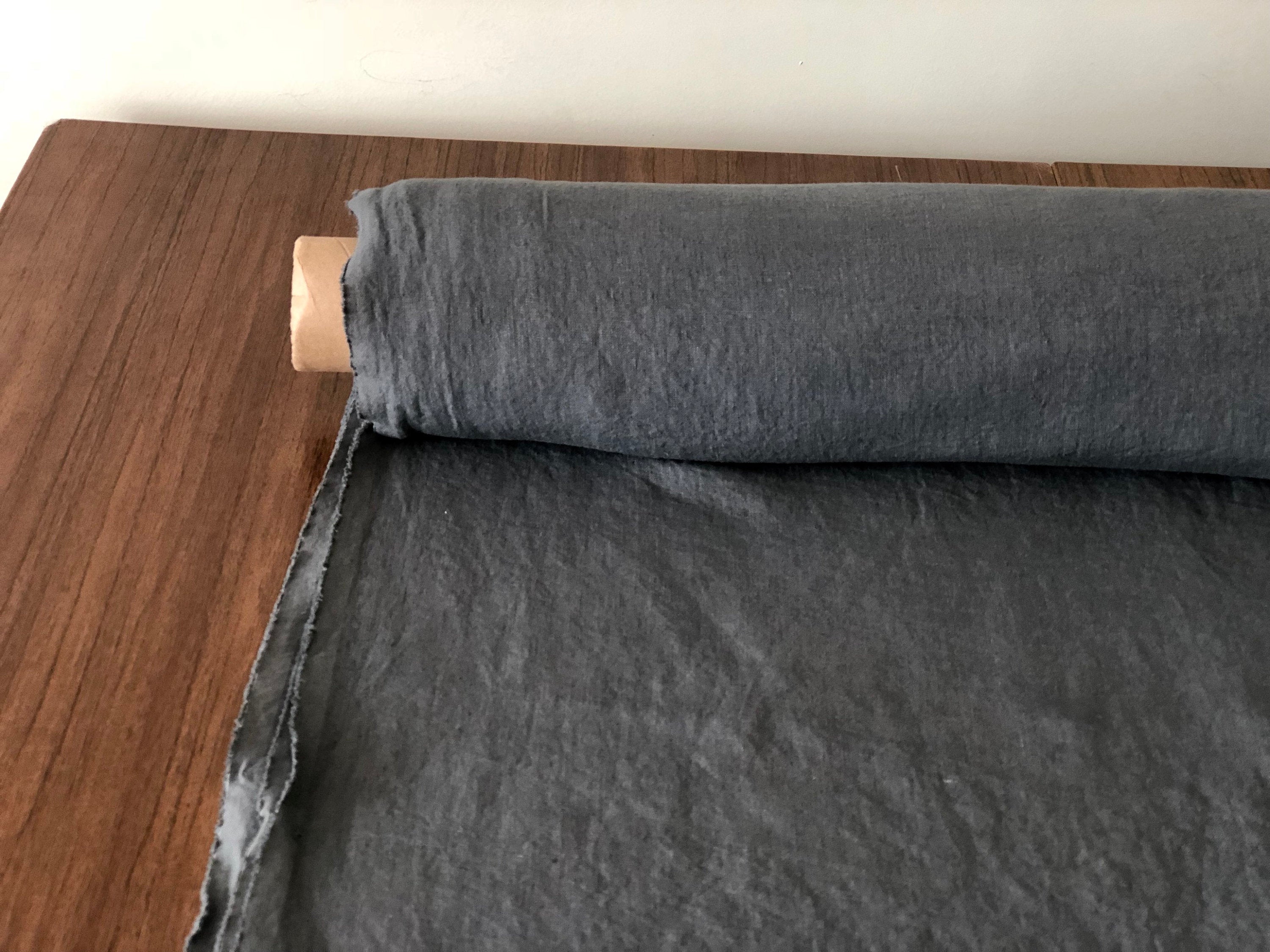 Extra Wide Dark Grey Linen Fabric: Softened Bedding & Sewing Material