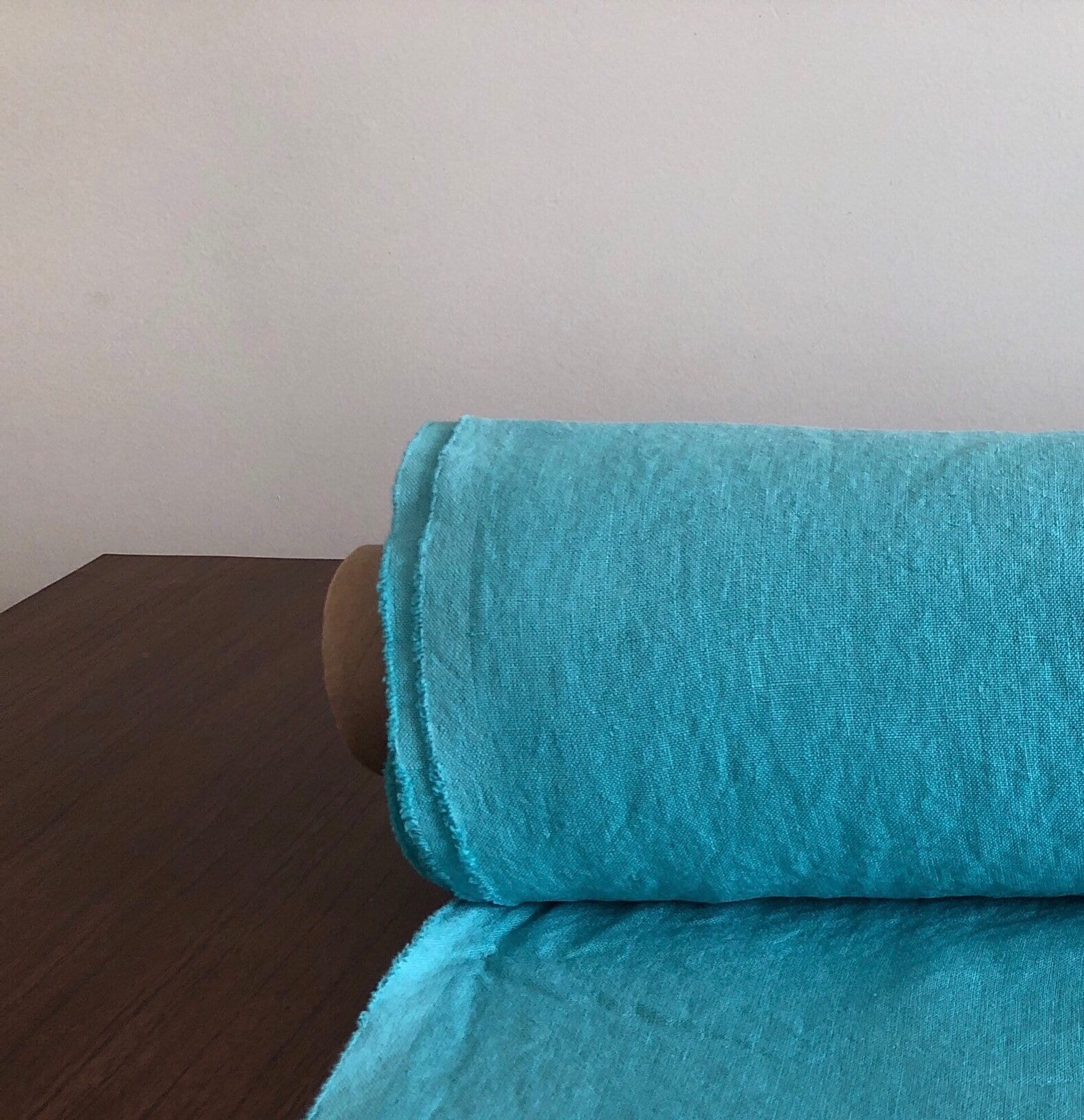 Extra Wide Ocean Blue Linen Fabric: Softened Bedding & Sewing Material