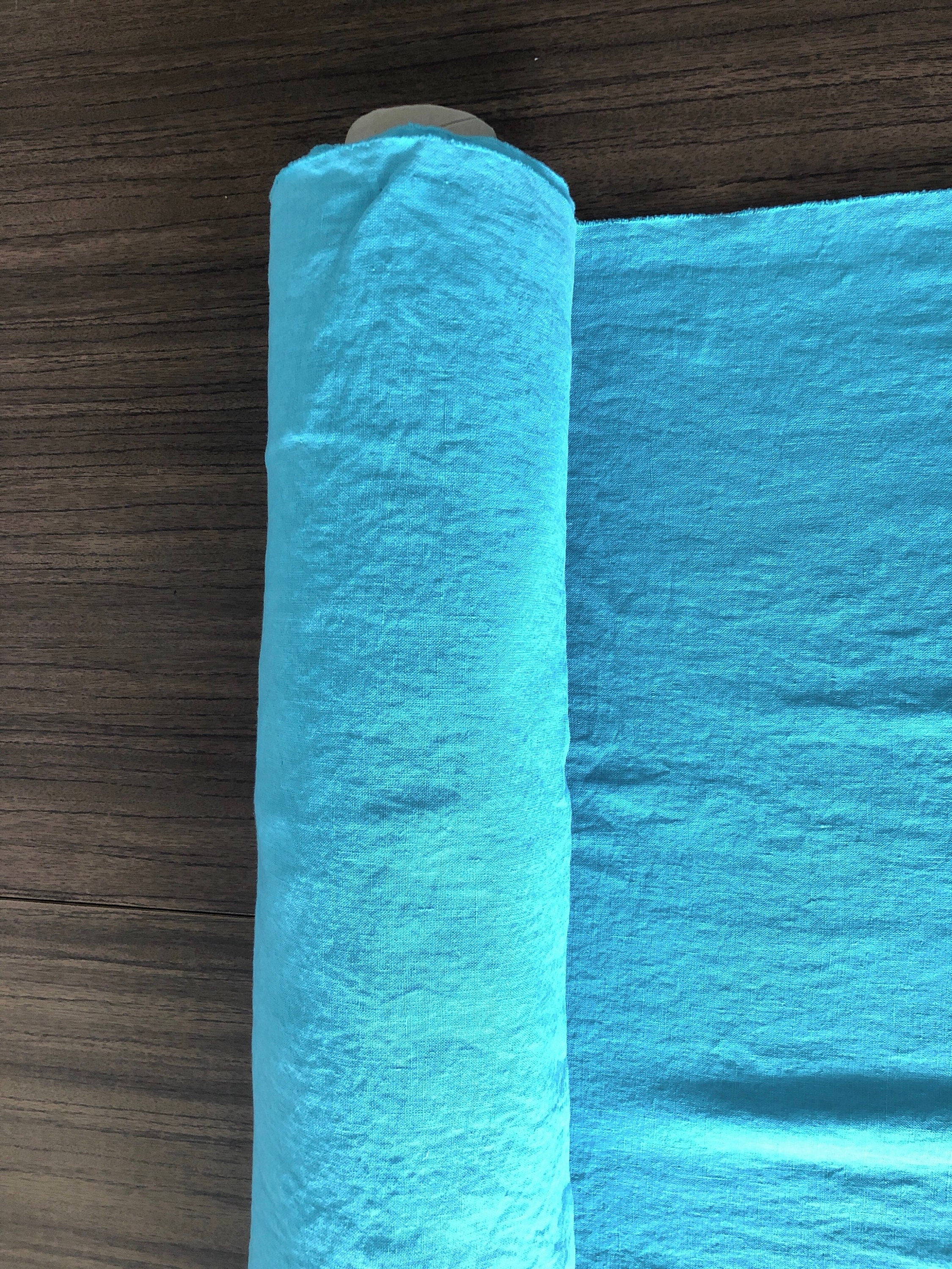 Extra Wide Ocean Blue Linen Fabric: Softened Bedding & Sewing Material