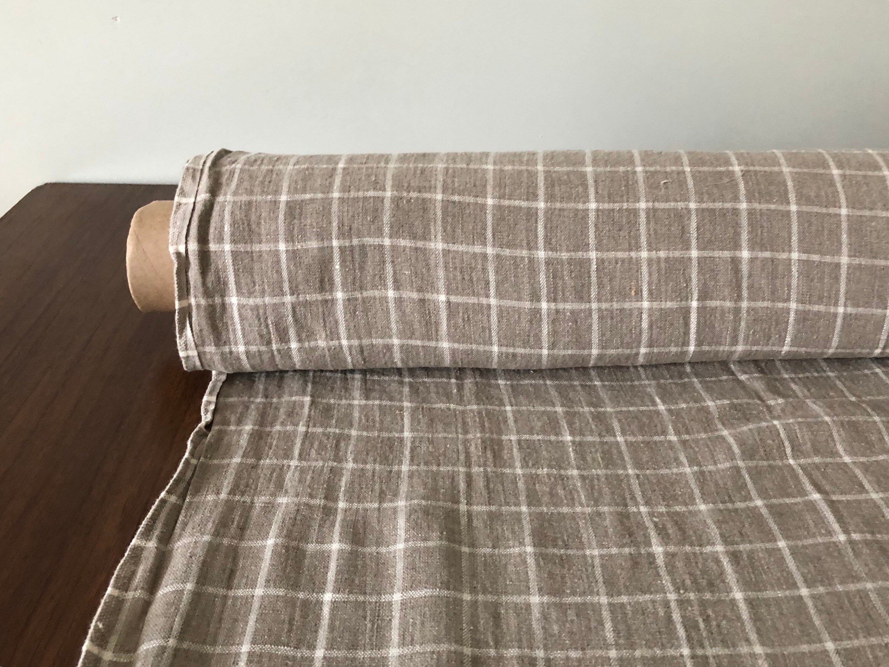 100 % NATURAL pure LINEN fabric, checked, tartan, chequered, Softened fabric, fabric for home textile,