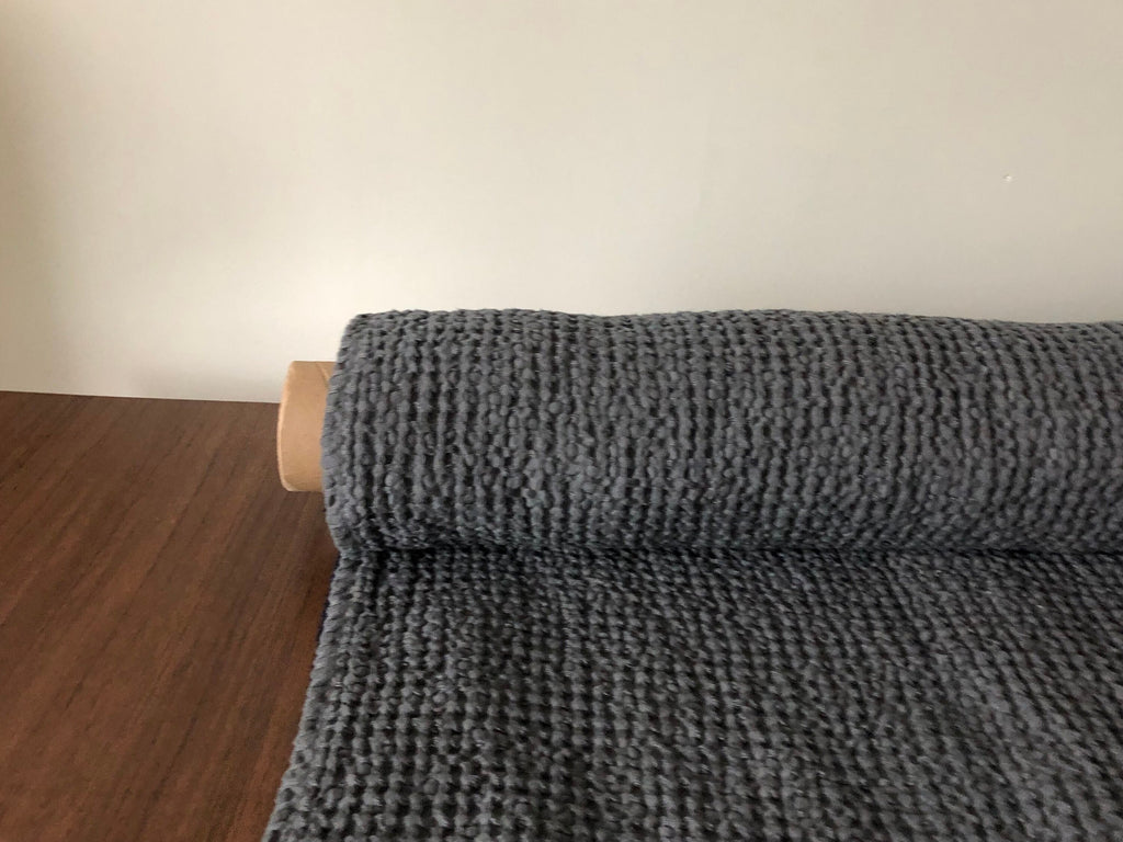 Extra Wide Waffle Linen Cotton Fabric: Dark Grey BGO137, 94" Wide