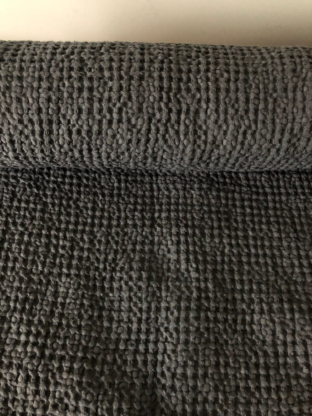 Extra Wide Waffle Linen Cotton Fabric: Dark Grey BGO137, 94" Wide