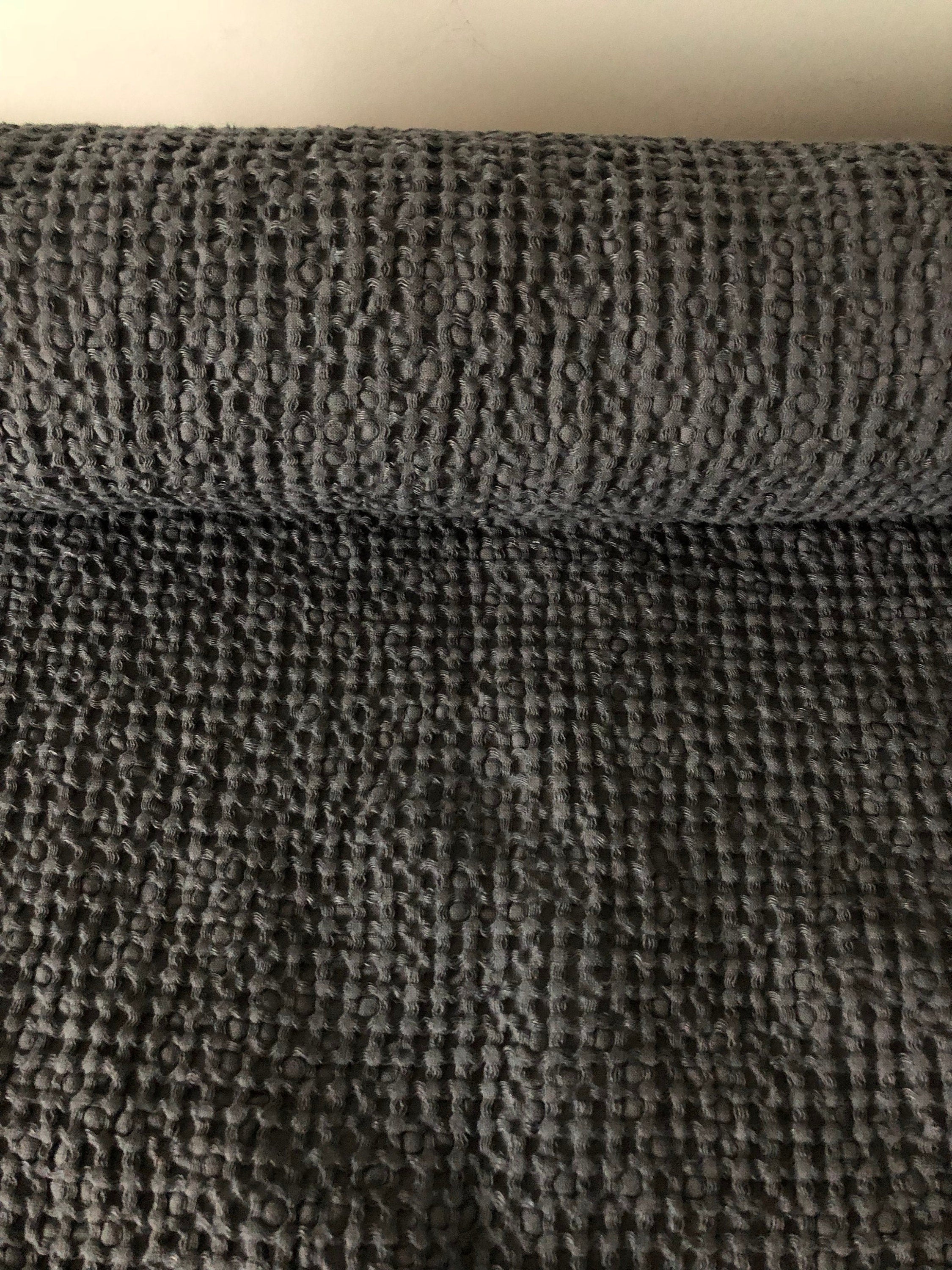 Extra Wide Waffle Linen Cotton Fabric: Dark Grey BGO137, 94" Wide