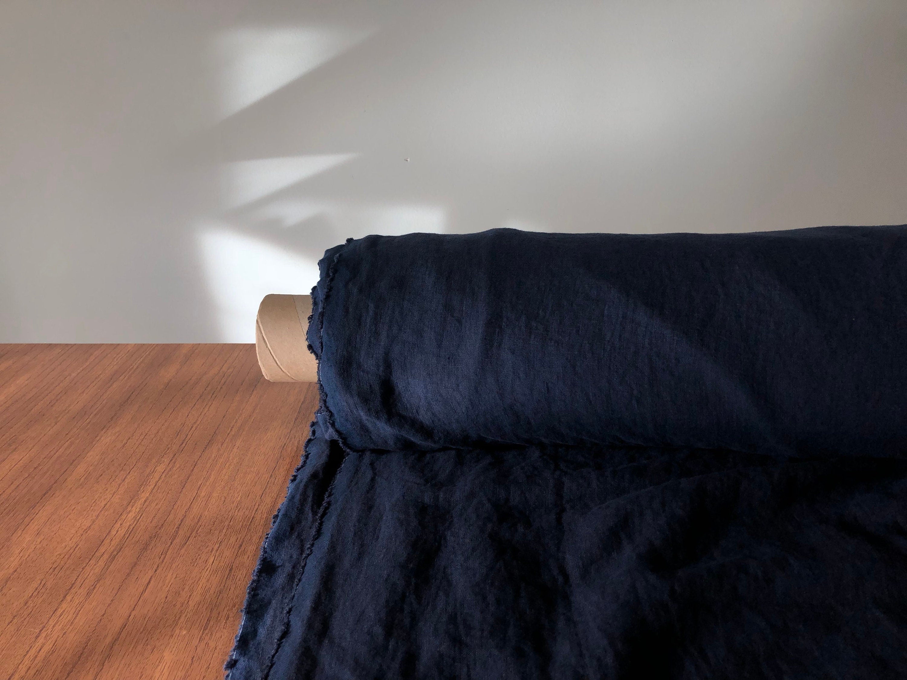 Extra Wide Dark Night Linen Fabric: 100% Natural, Softened (250cm Width)