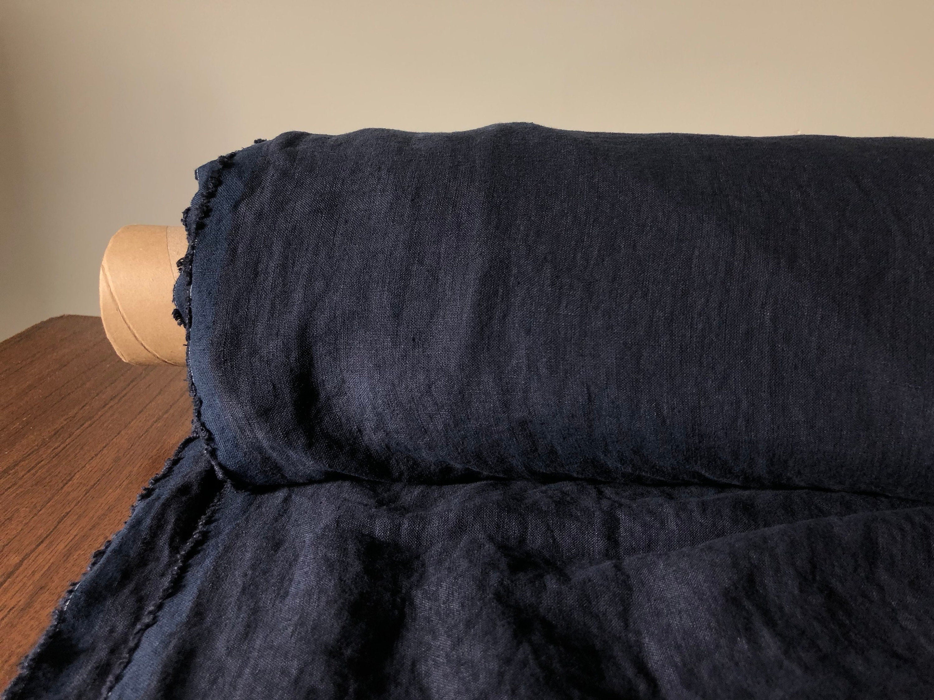 Extra Wide Dark Night Linen Fabric: 100% Natural, 250cm Width