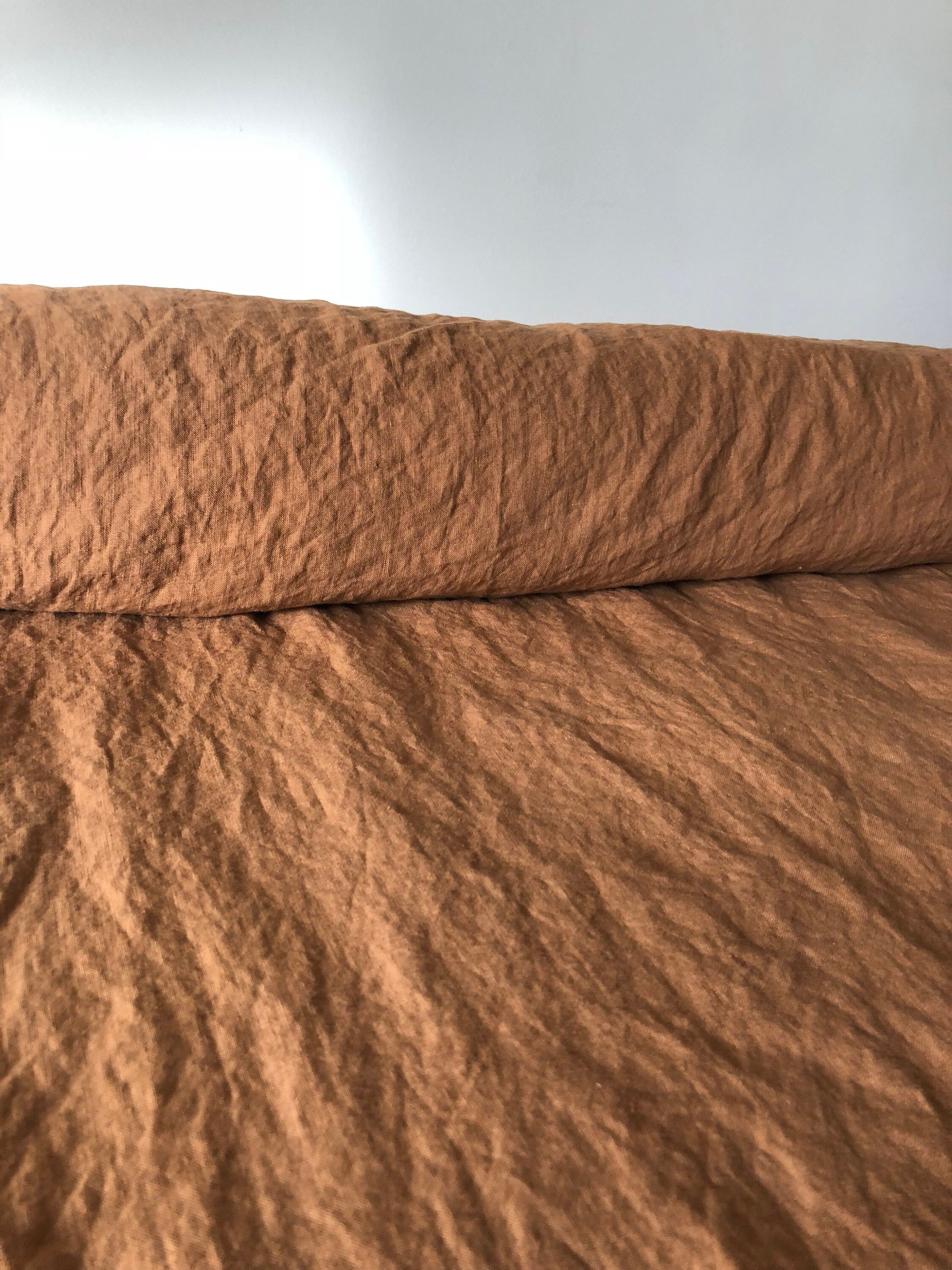 Extra Wide Ochre Linen Fabric: Softened Bedding Material (99" Width)