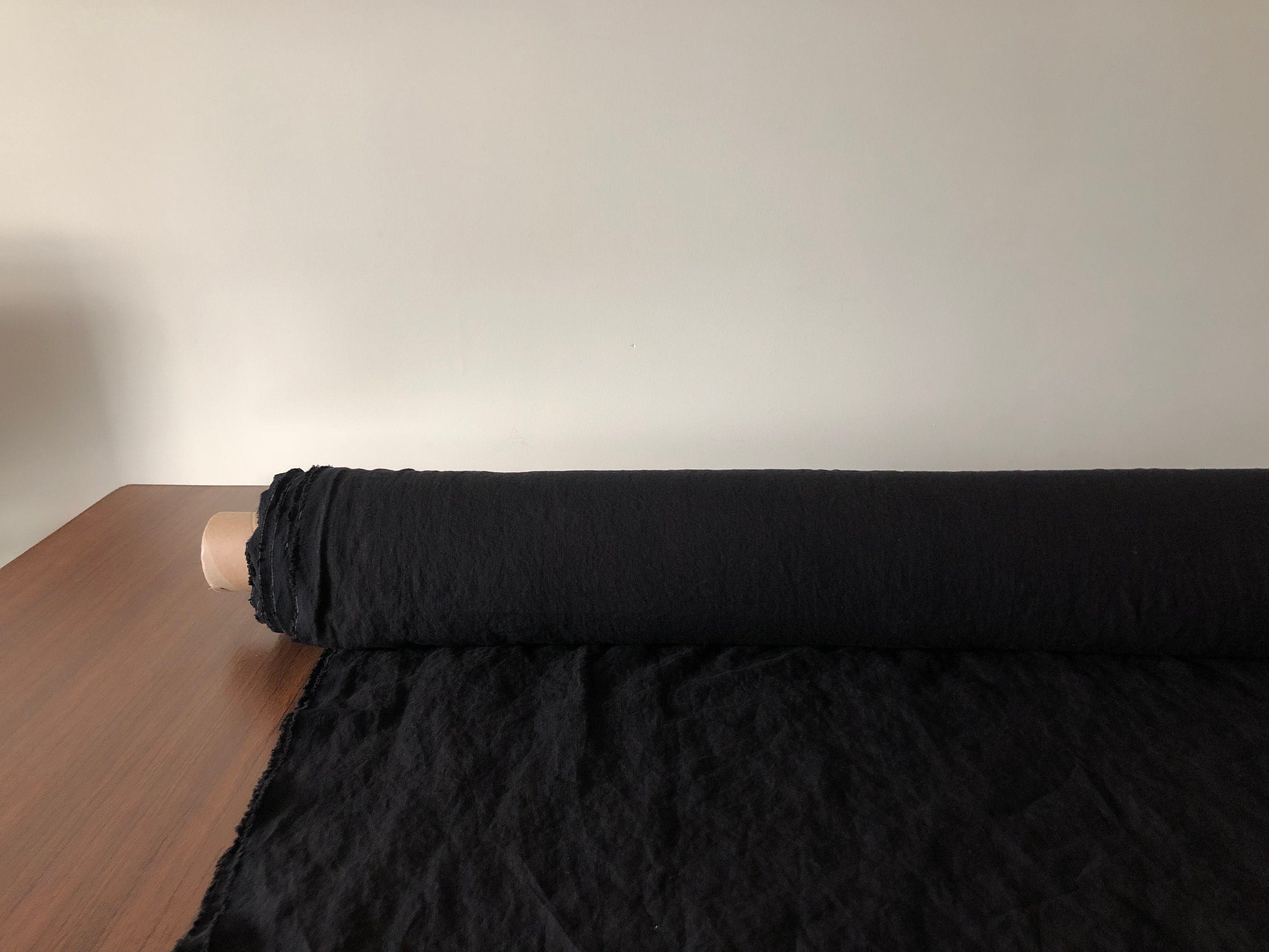 Extra Wide Black Linen Fabric: 100% Natural, Softened (250cm Width)