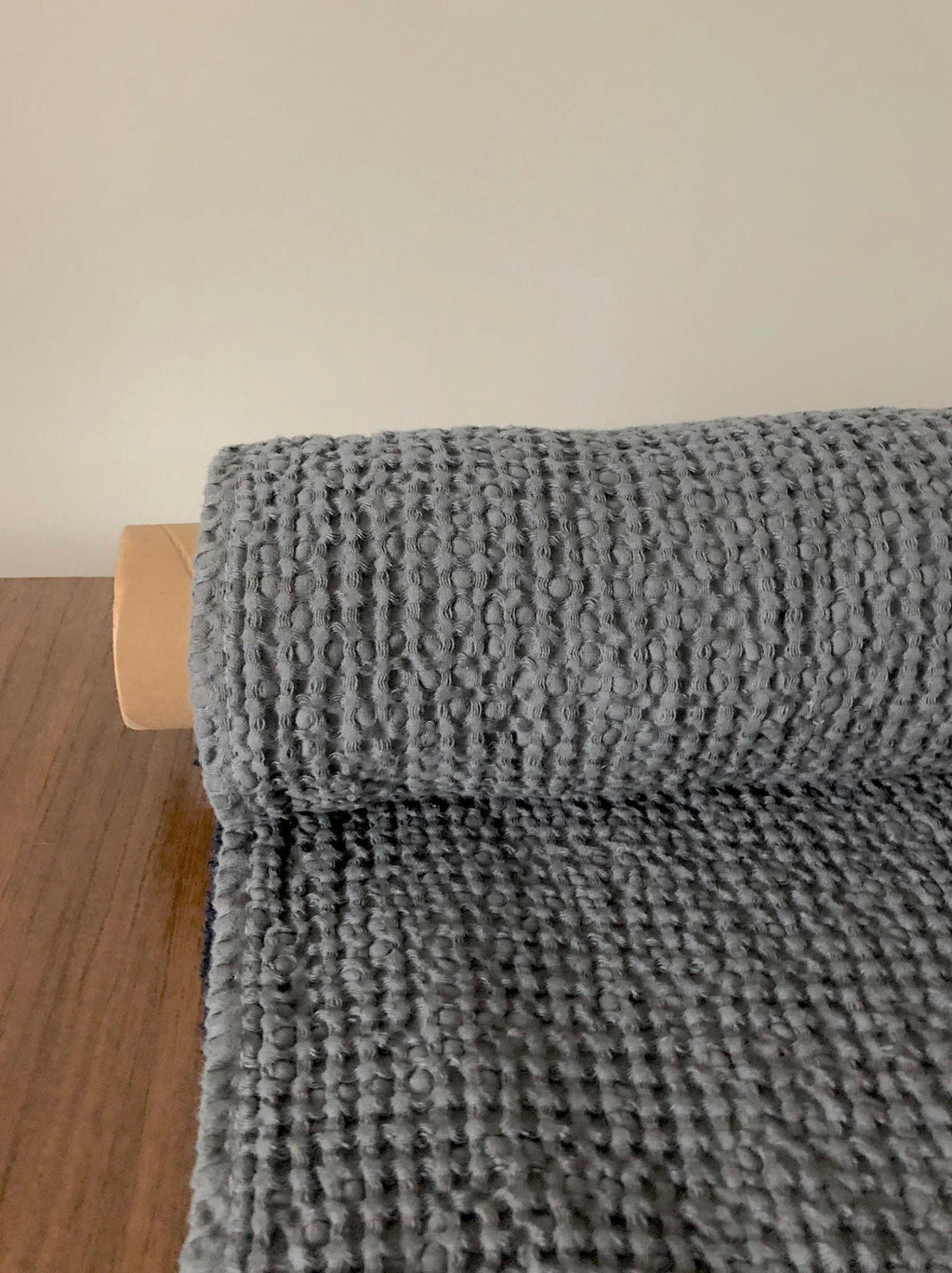 94" Extra Wide Waffle Linen Cotton Fabric: Soft Grey BGO137W SOFT