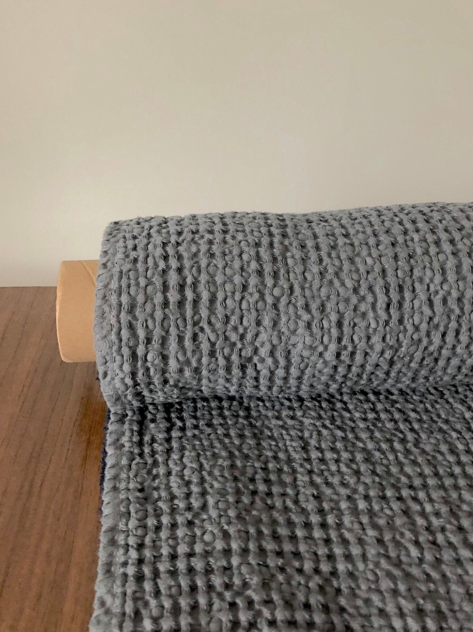 94" Extra Wide Waffle Linen Cotton Fabric: Soft Grey BGO137W SOFT