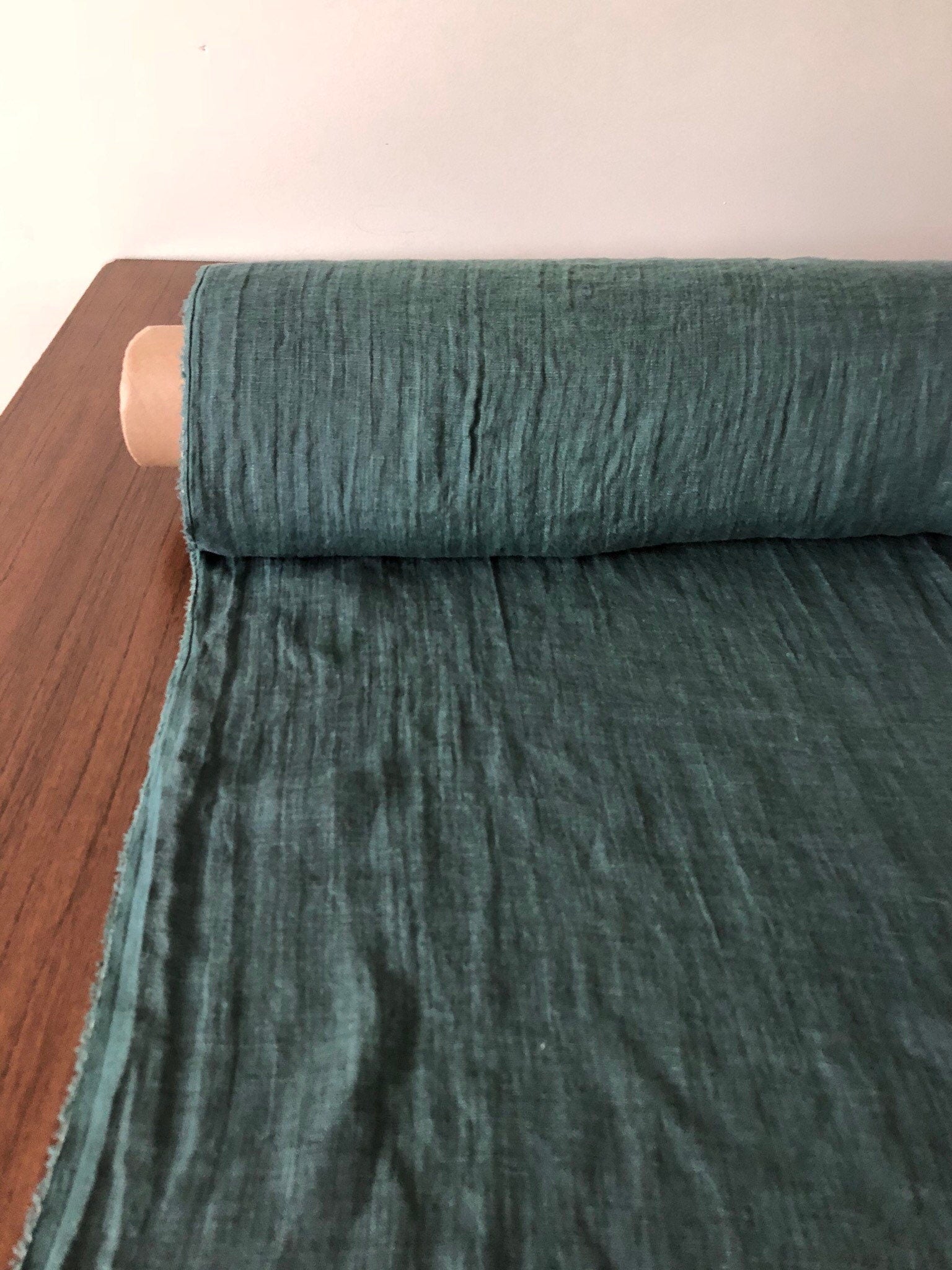 Soft Green Linen Fabric: 100% Natural, 142cm Wide, For Sewing