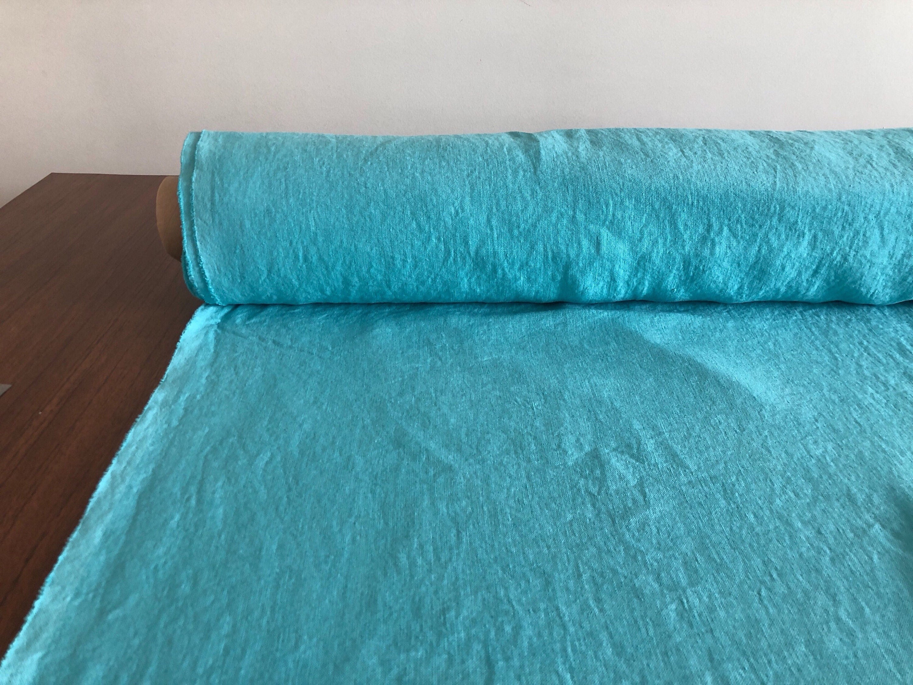 Extra Wide Ocean Blue Linen Fabric: Softened Bedding & Sewing Material