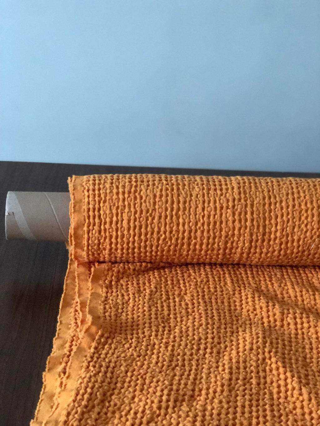 Orange Waffle Linen Cotton Fabric: 94" Extra Wide, Bath & Kitchen Towel Material