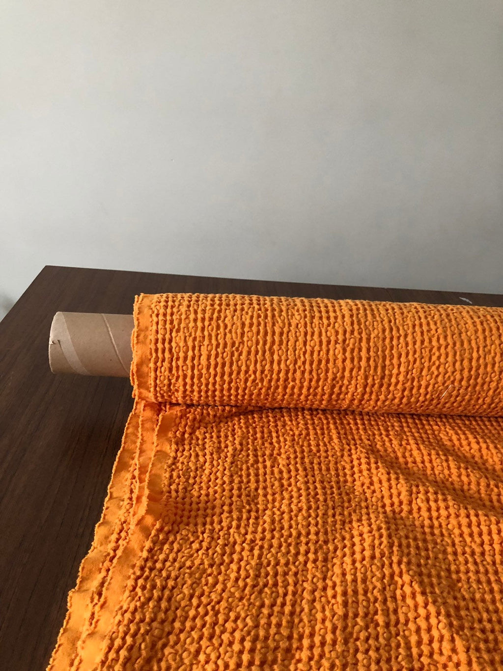 Orange Waffle Linen Cotton Fabric: 94" Extra Wide, Bath & Kitchen Towel Material