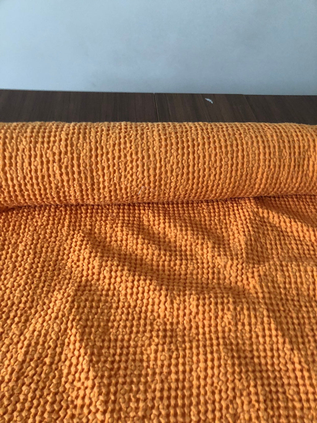 Orange Waffle Linen Cotton Fabric: 94" Extra Wide, Bath & Kitchen Towel Material