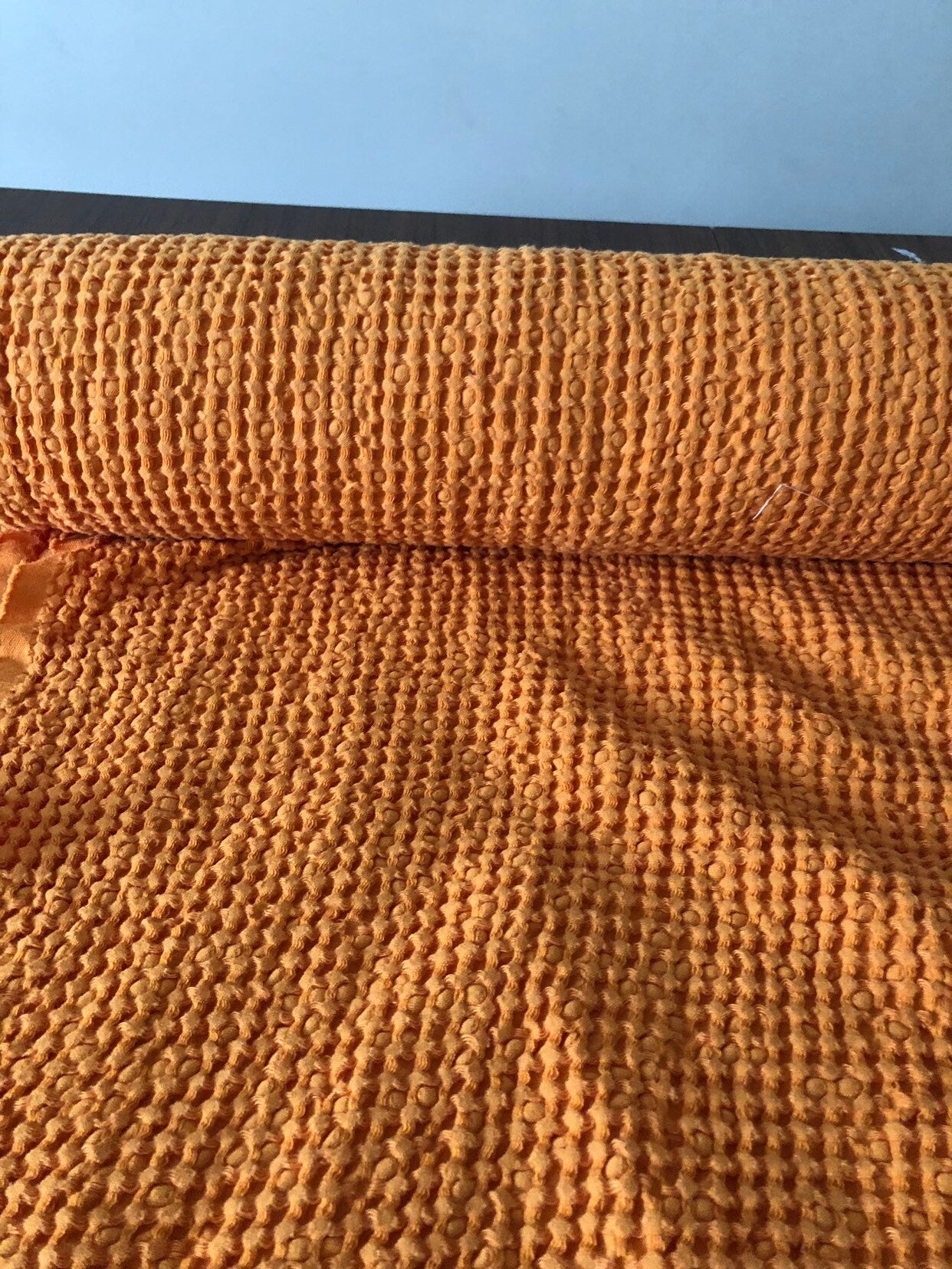 Orange Waffle Linen Cotton Fabric: 94" Extra Wide, Bath & Kitchen Towel Material