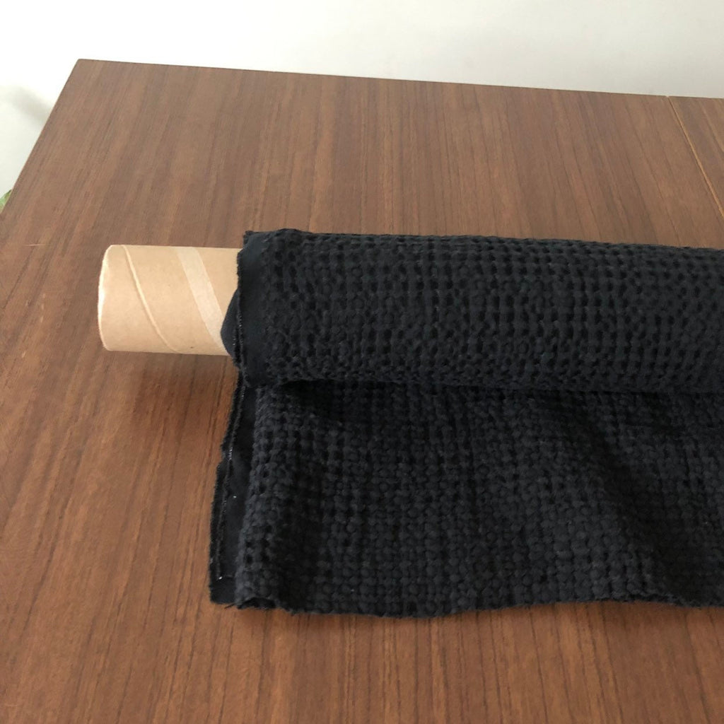 Black Waffle Linen Cotton Fabric: Extra Wide 88" - BGO137