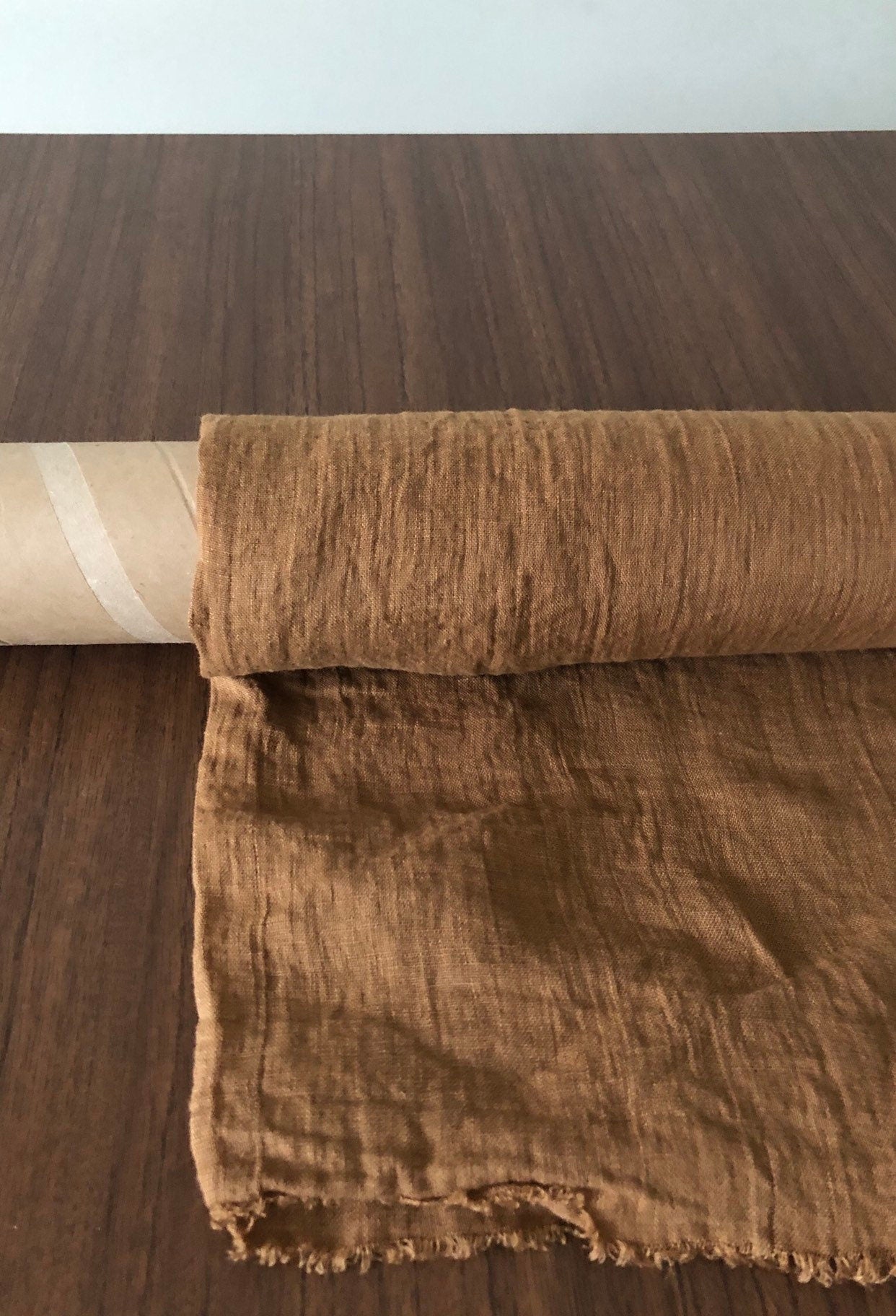 Ochre Linen Fabric: Soft 100% Natural Linen, 142cm Wide, For Sewing
