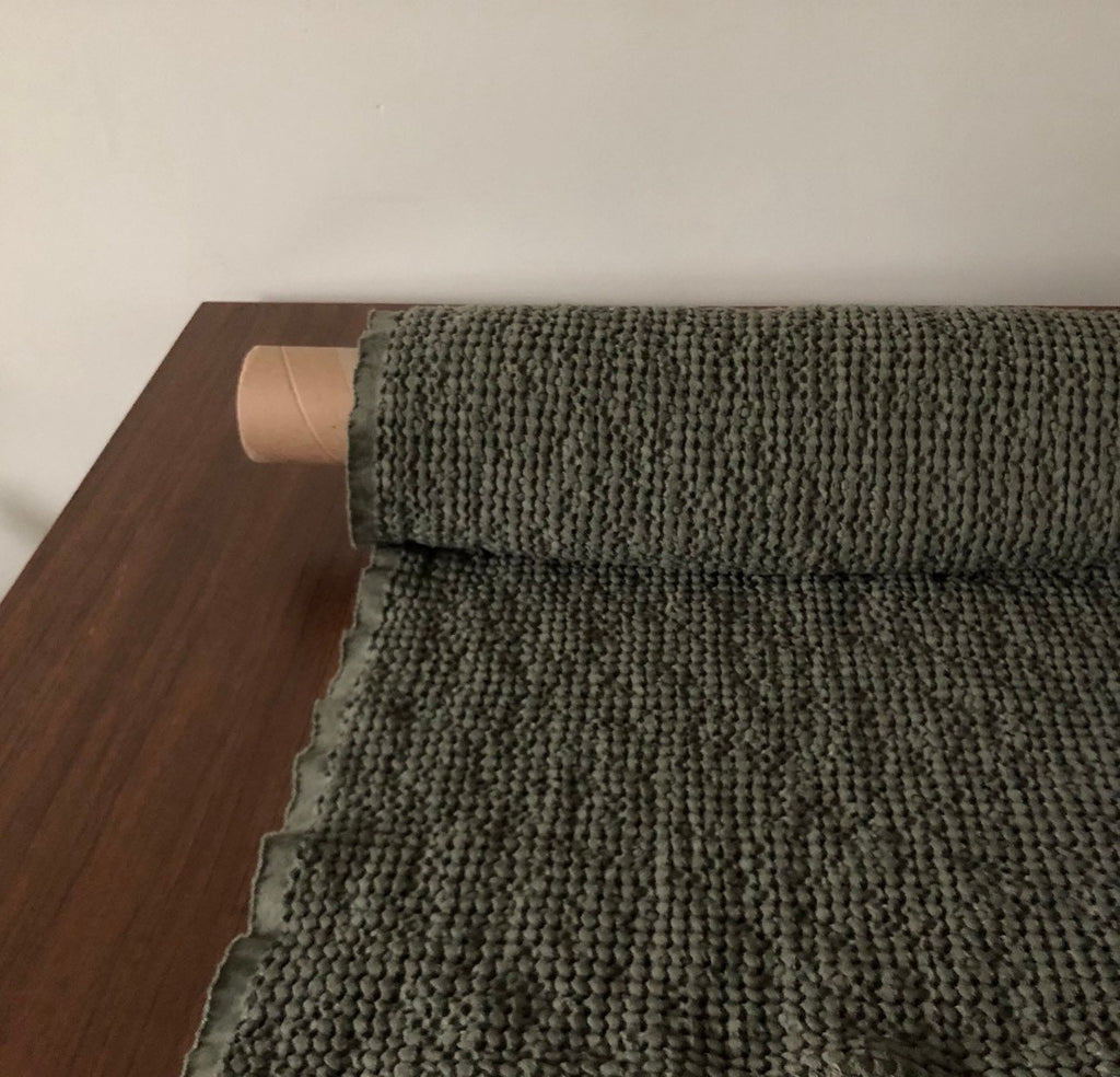 Cedar Green Waffle Linen Cotton Fabric: Extra Wide 88", BGO137