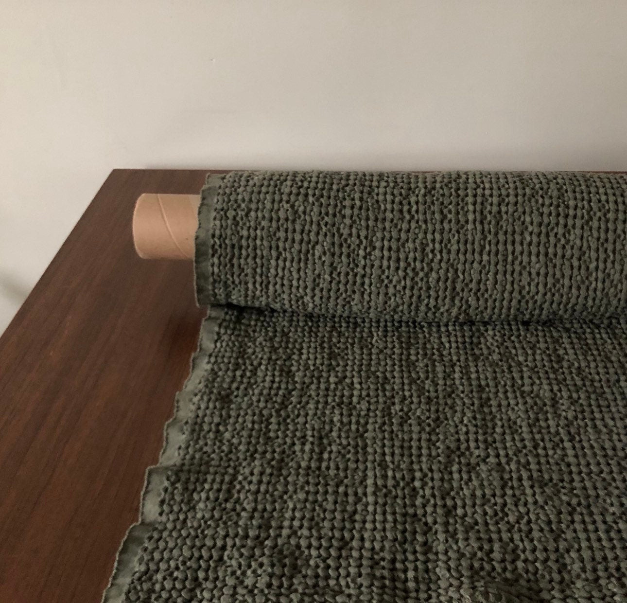 Cedar Green Waffle Linen Cotton Fabric: Extra Wide 88", BGO137