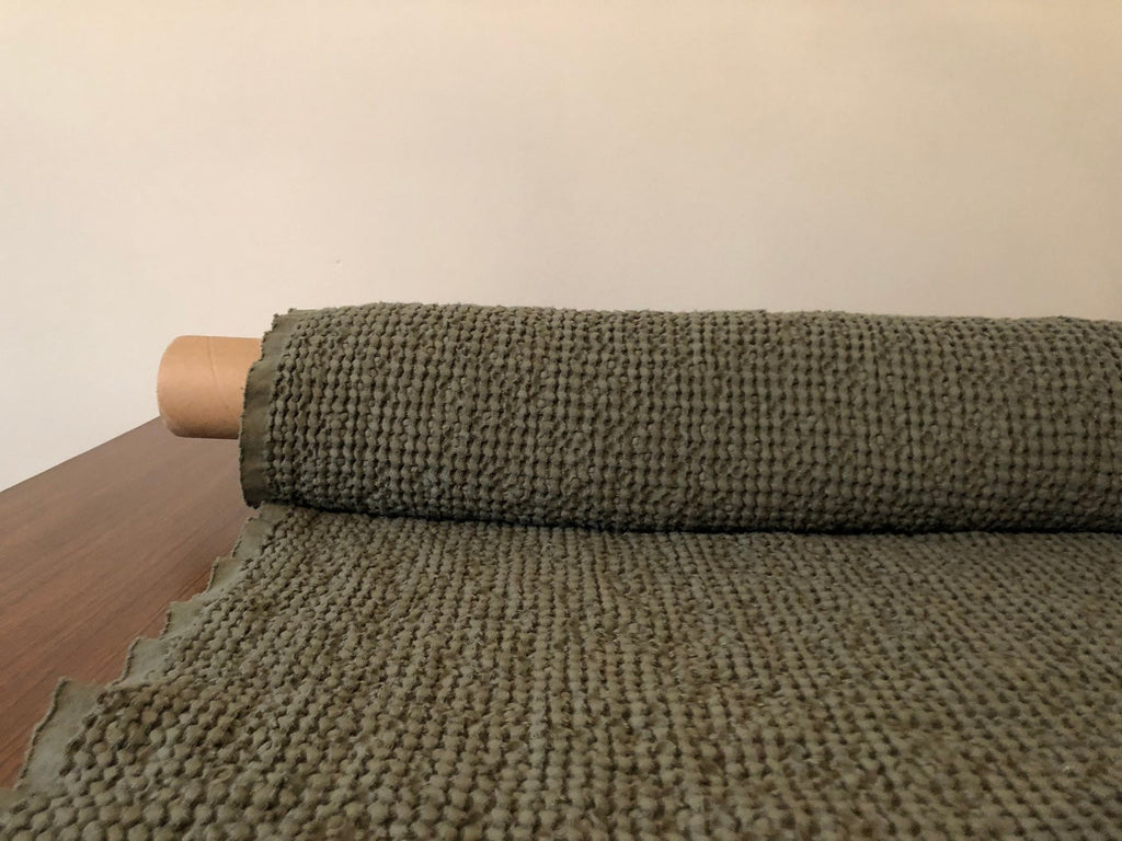 Cedar Green Waffle Linen Cotton Fabric: Extra Wide 88", BGO137