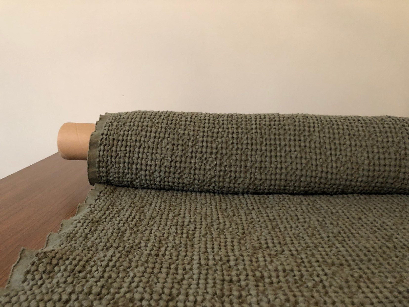 Cedar Green Waffle Linen Cotton Fabric: Extra Wide 88", BGO137