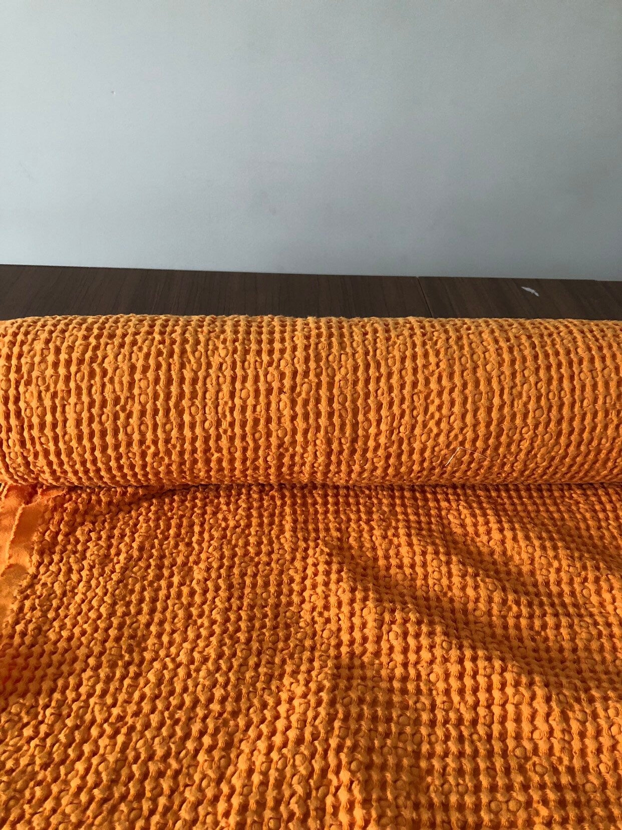 Orange Waffle Linen Cotton Fabric: 94" Extra Wide, Bath & Kitchen Towel Material