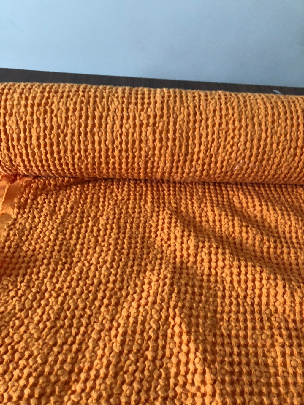 Orange Waffle Linen Cotton Fabric: 94" Extra Wide, Bath & Kitchen Towel Material