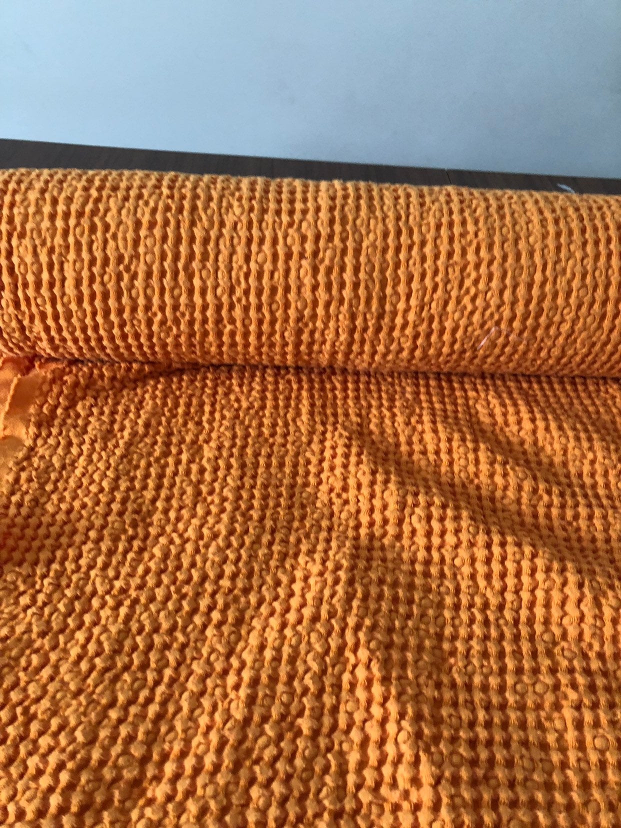 Orange Waffle Linen Cotton Fabric: 94" Extra Wide, Bath & Kitchen Towel Material