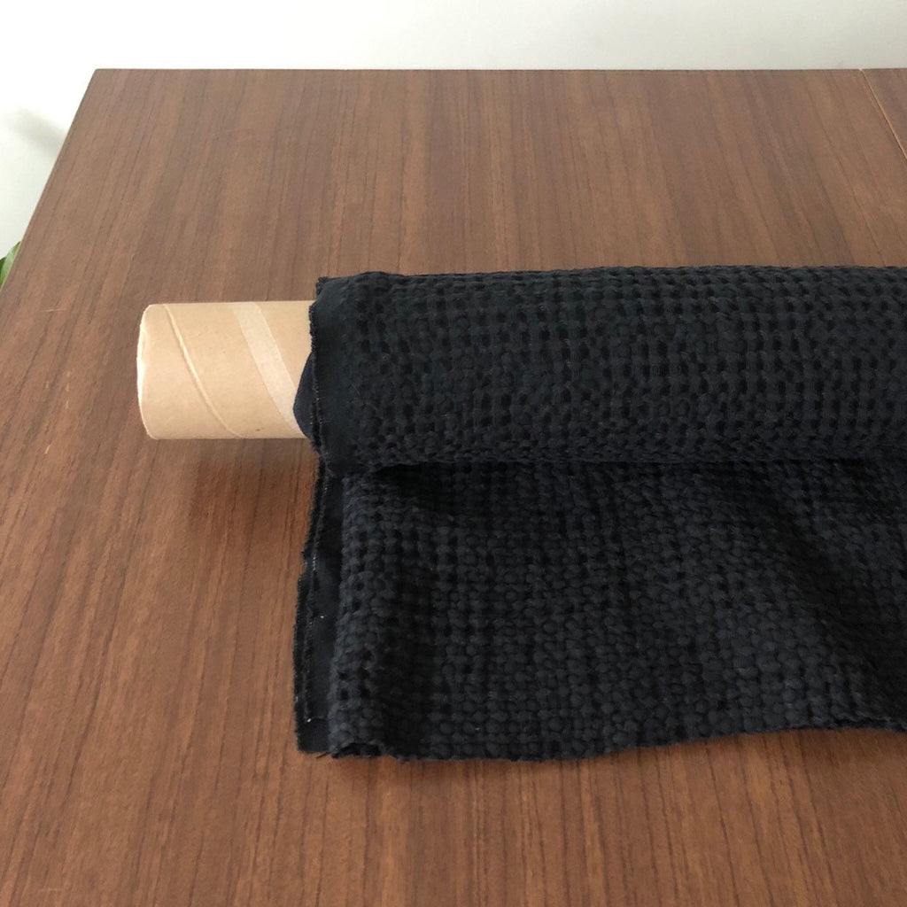 Black Waffle Linen Cotton Fabric: Extra Wide 88" - BGO137