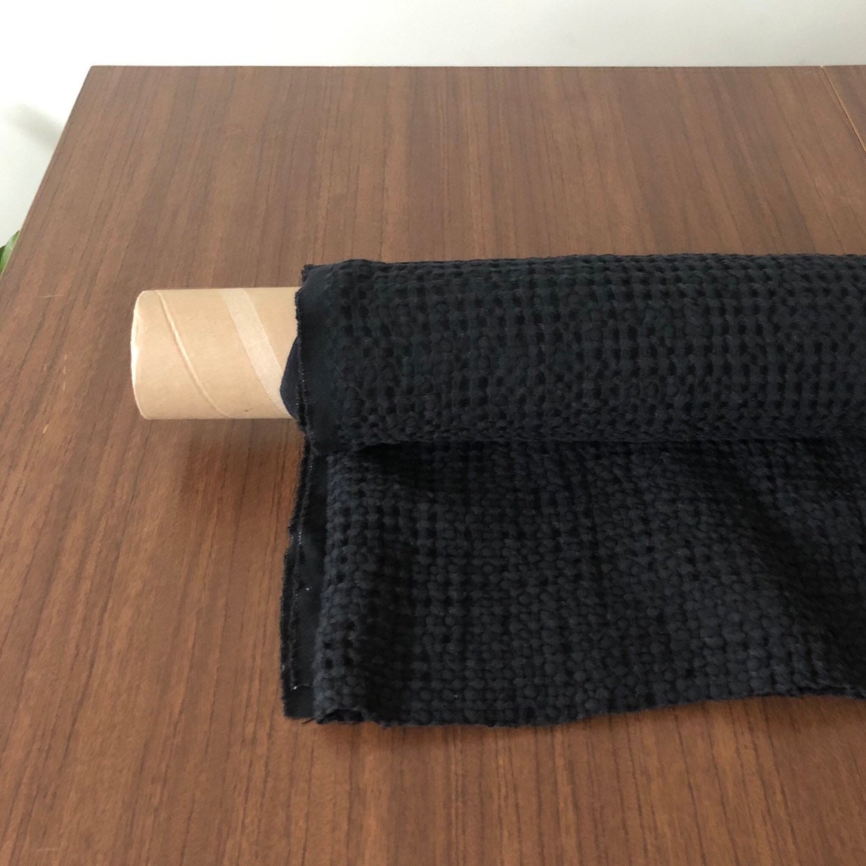 Black Waffle Linen Cotton Fabric: Extra Wide 88" - BGO137